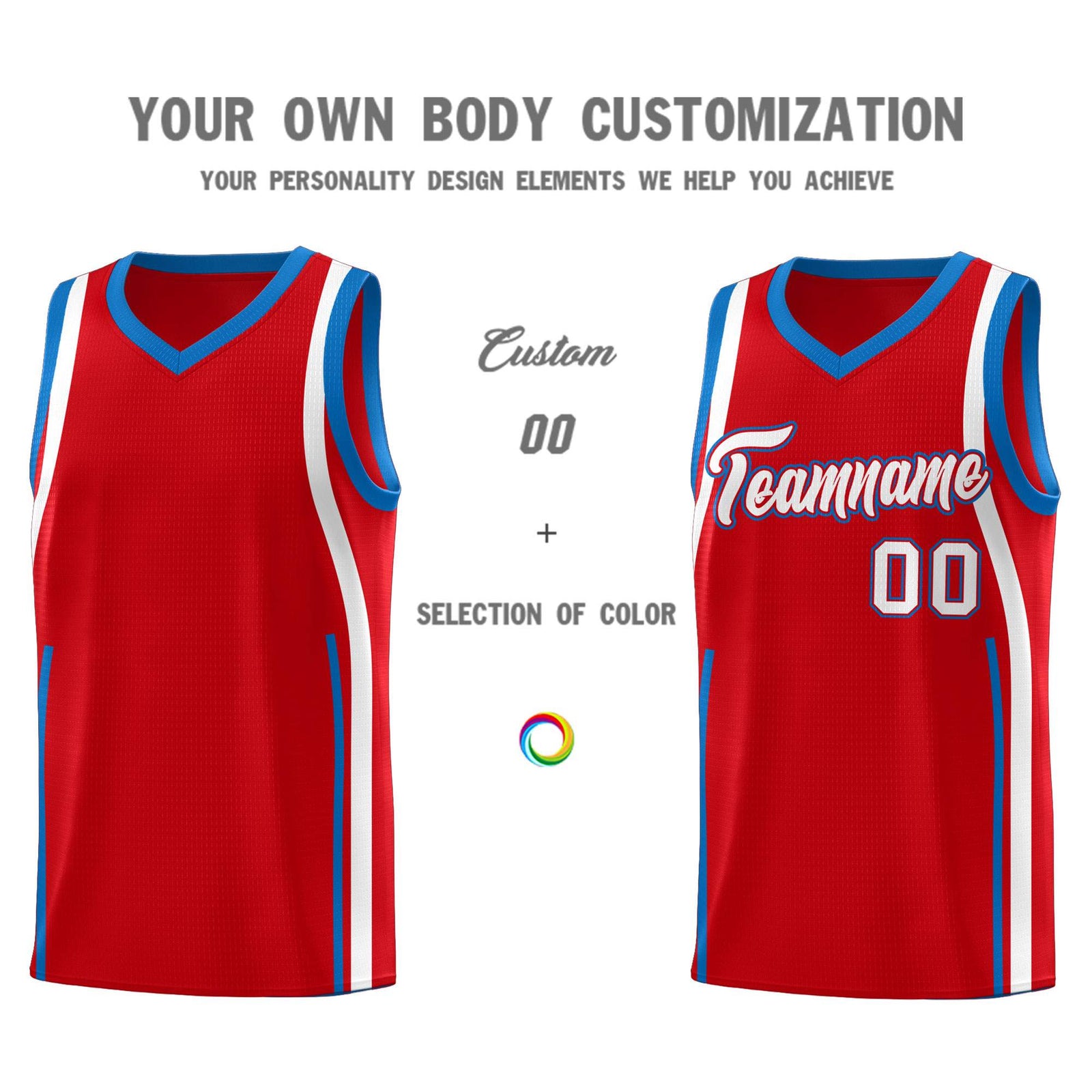Custom Red Royal-White Ribbon Pattern Basketball Kits