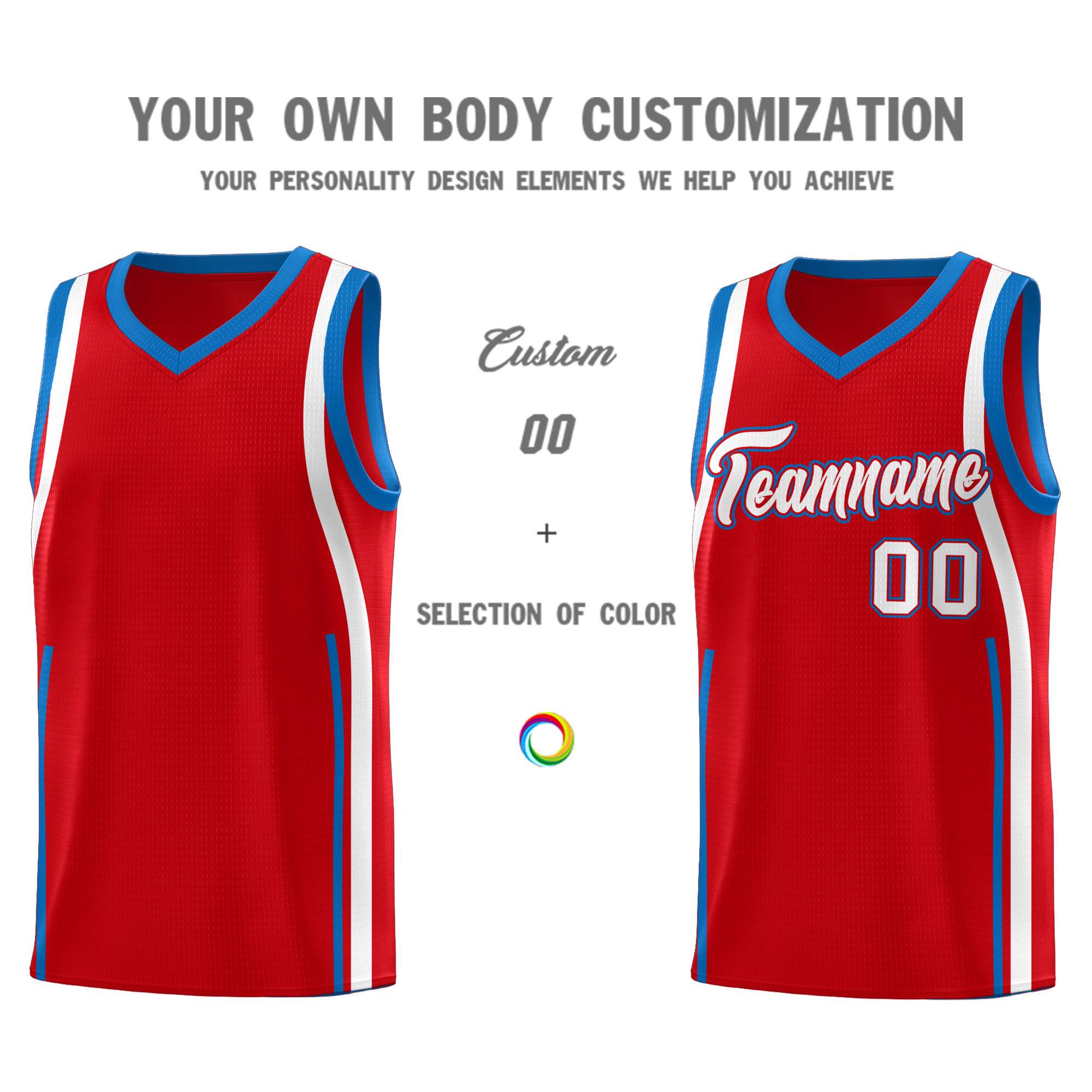 Custom Red Royal-White Ribbon Pattern Basketball Kits