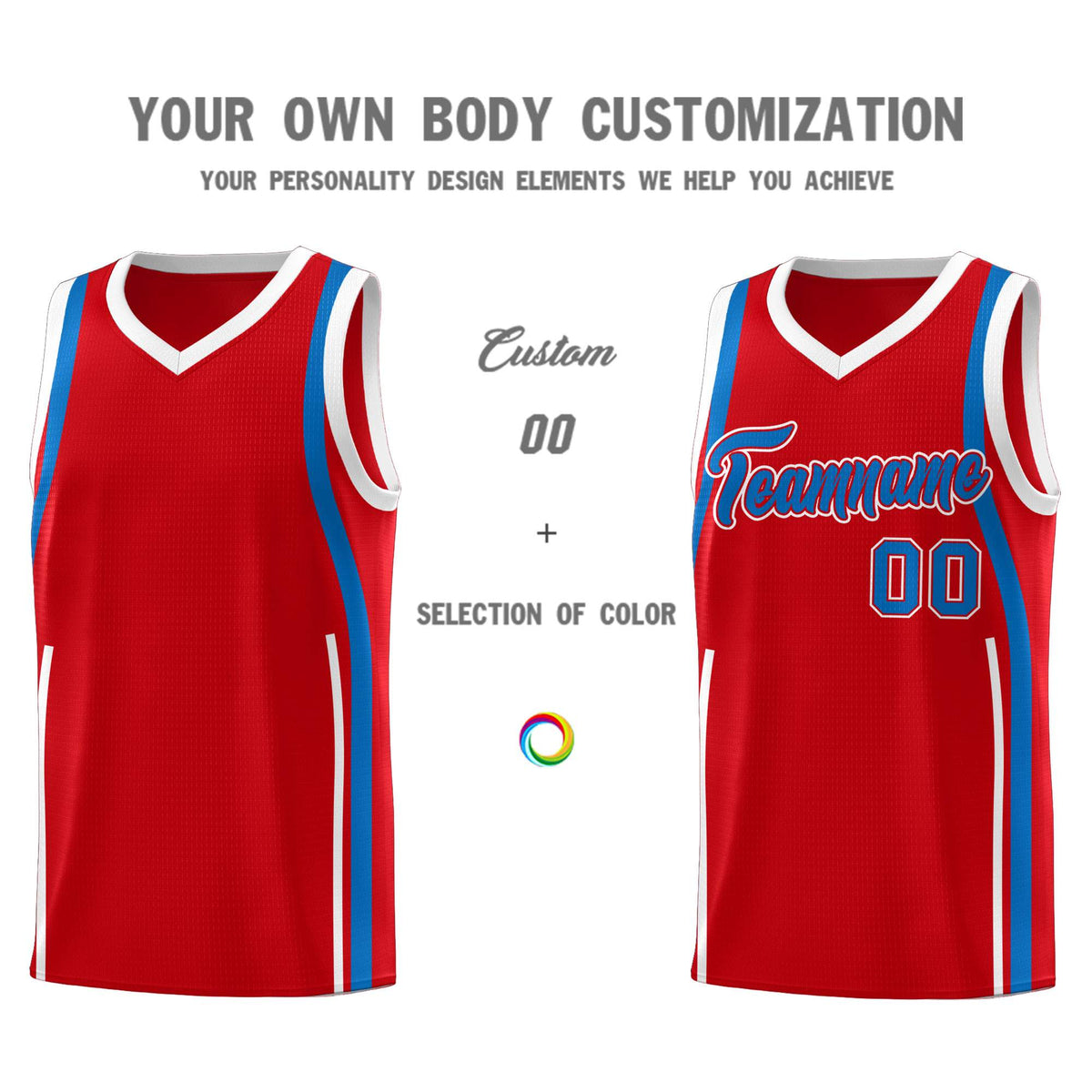 Custom Red Royal-White Ribbon Pattern Basketball Kits