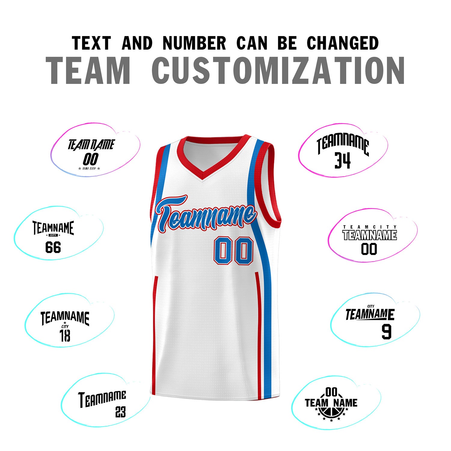 Custom White Royal-Red Ribbon Pattern Basketball Kits