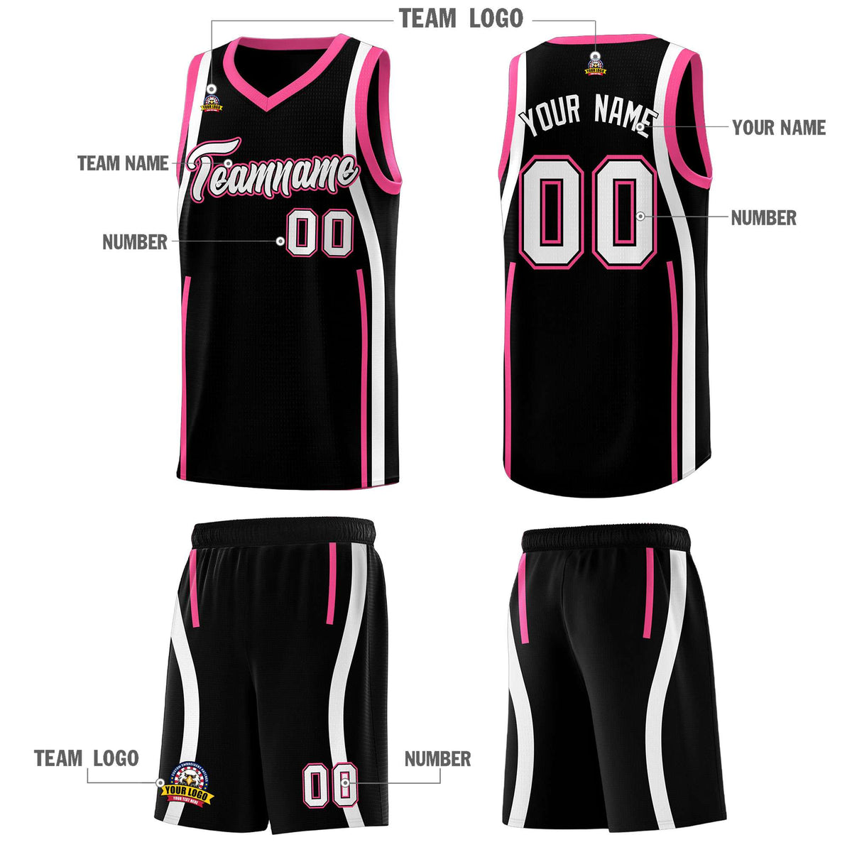 Custom Black Pink-White Ribbon Pattern Basketball Kits