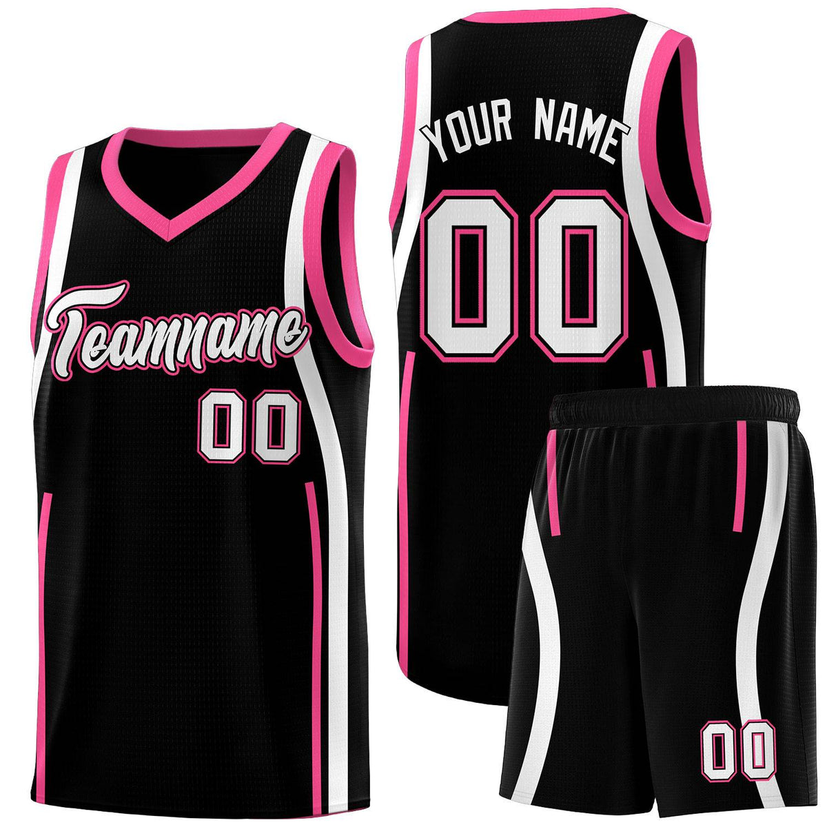 Custom Black Pink-White Ribbon Pattern Basketball Kits