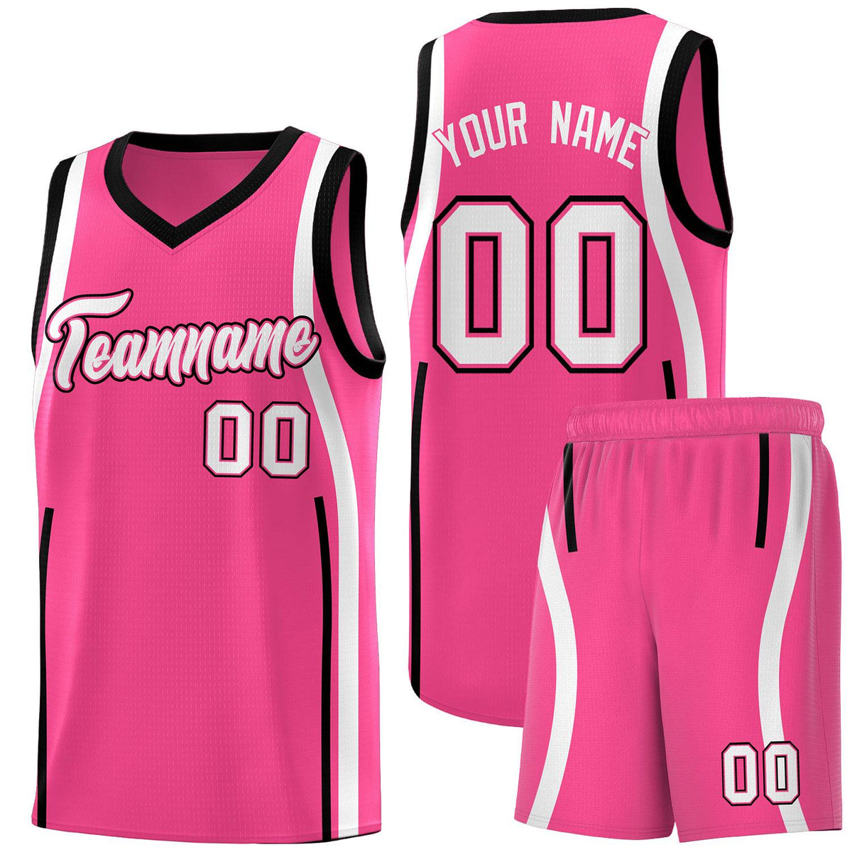 Custom Pink Black-White Ribbon Pattern Basketball Kits