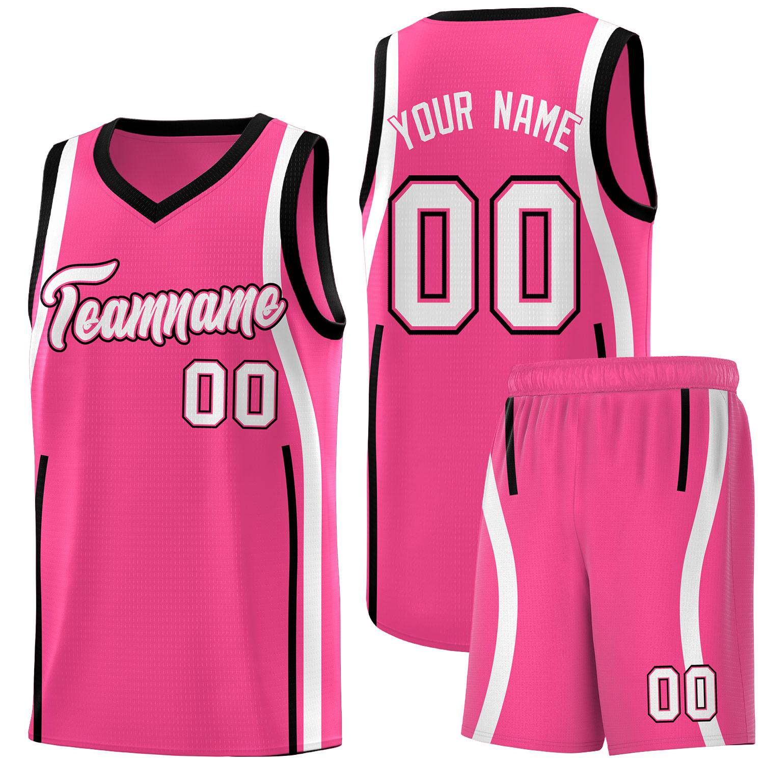 Custom Pink Black-White Ribbon Pattern Basketball Kits