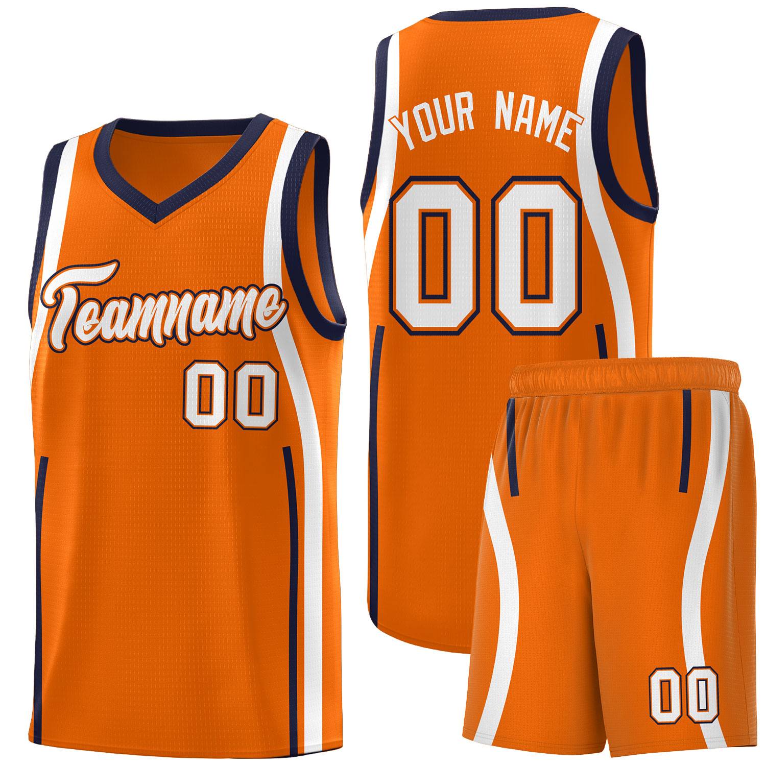 Custom Orange Navy-White Ribbon Pattern Basketball Kits