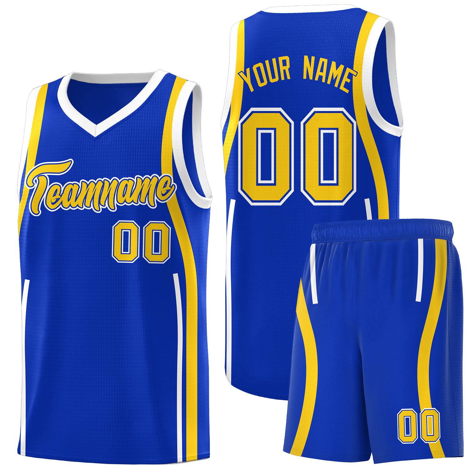 Custom Royal Gold-White Ribbon Pattern Basketball Kits