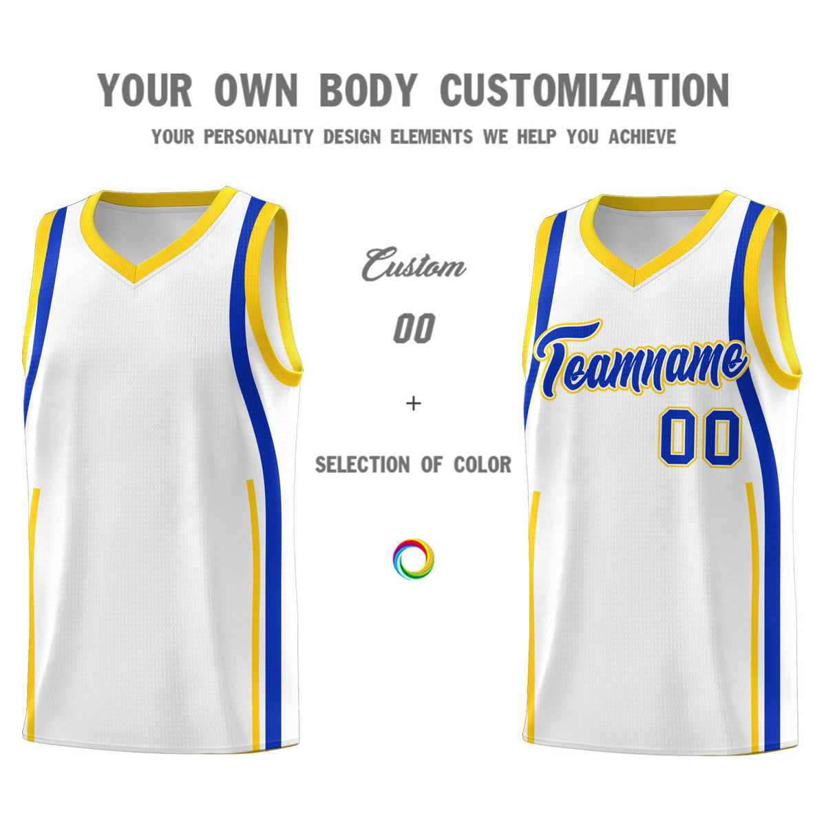 Custom White Royal-Gold Ribbon Pattern Basketball Kits