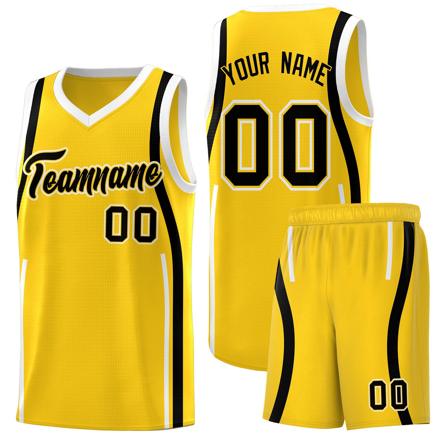 Custom Gold Black-White Ribbon Pattern Basketball Kits