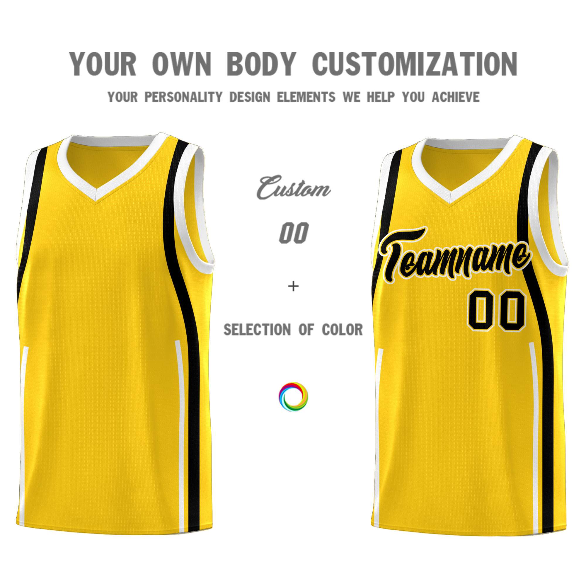 Custom Gold Black-White Ribbon Pattern Basketball Kits