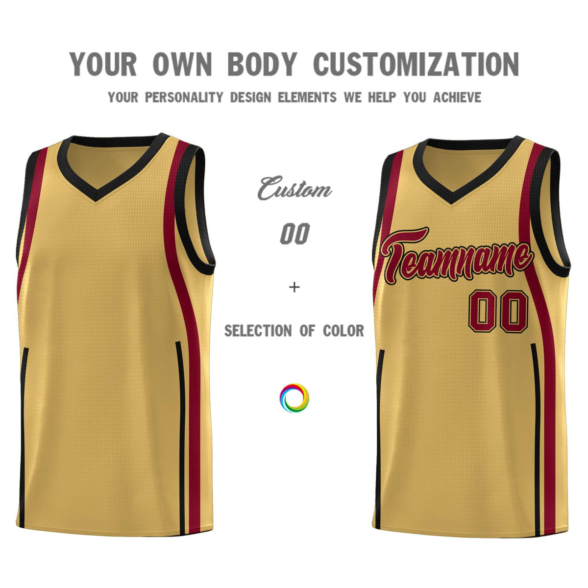 Custom Old Gold Crimson-Black Ribbon Pattern Basketball Kits