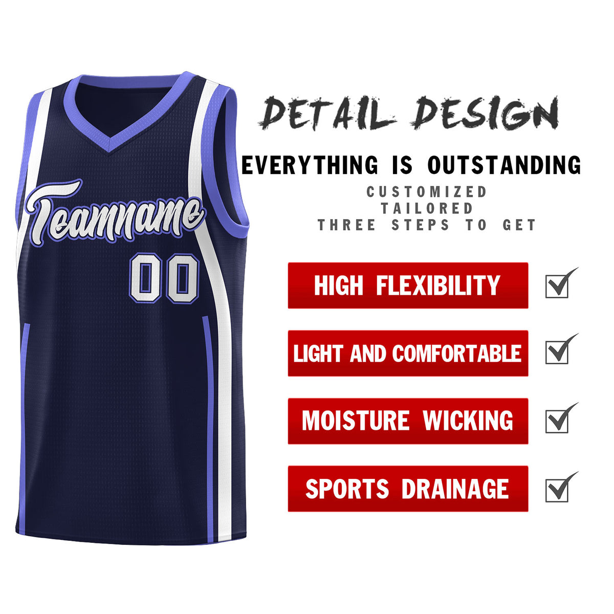 Custom Navy Purple-White Ribbon Pattern Basketball Kits