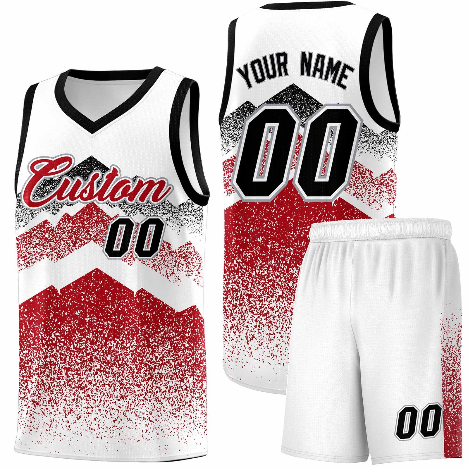 Personalized Youth Basketball Jerseys   White Red Gradient Mountain Design Uniforms