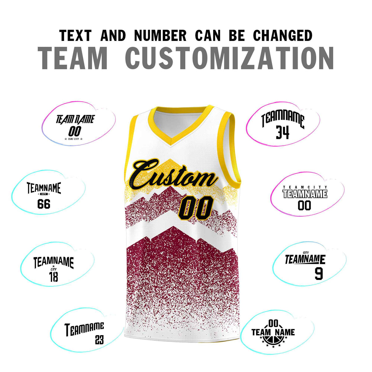 Personalized Youth Basketball Jerseys   White Crimson Gradient Mountain Design Uniforms