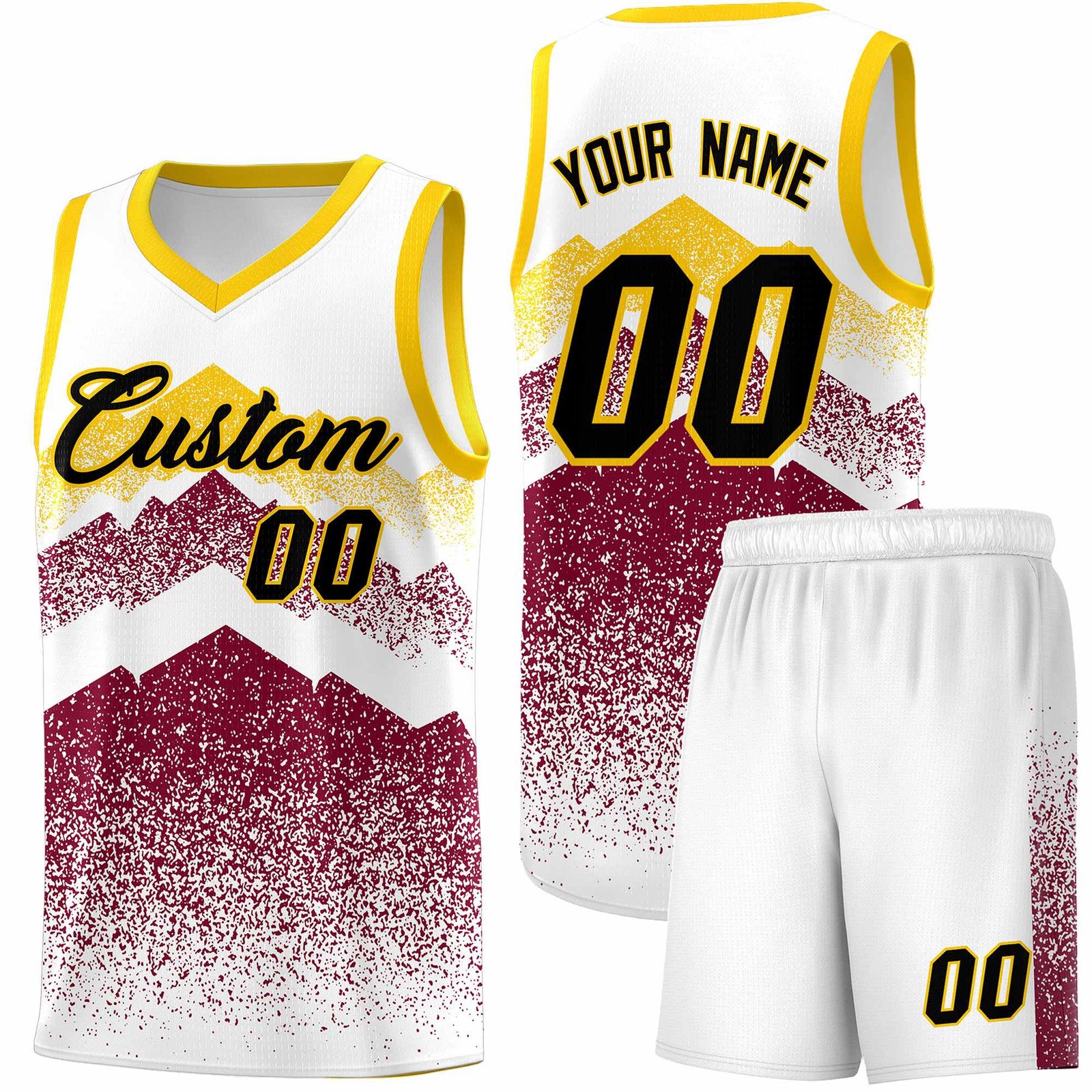 Personalized Youth Basketball Jerseys   White Crimson Gradient Mountain Design Uniforms