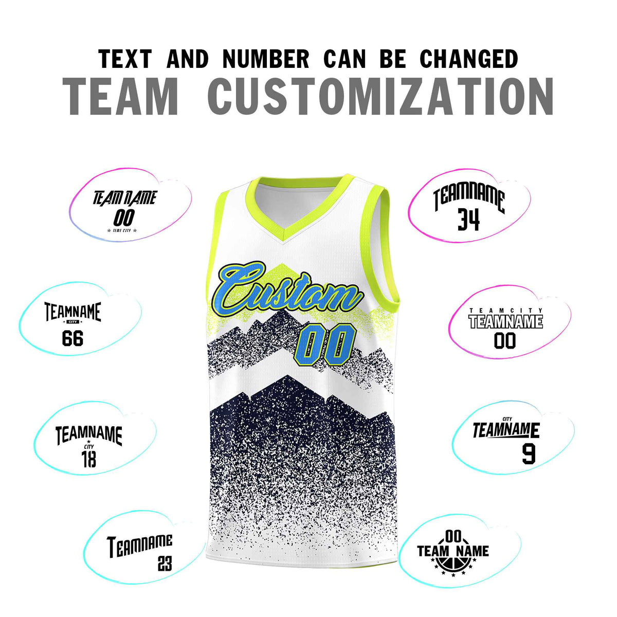 Personalized Youth Basketball Jerseys   White Navy Gradient Mountain Design Uniforms