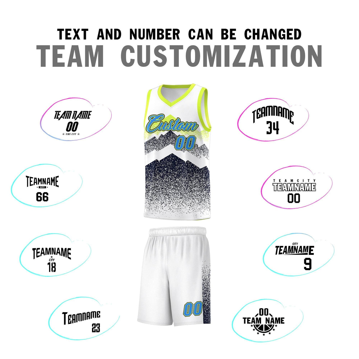 Personalized Youth Basketball Jerseys   White Navy Gradient Mountain Design Uniforms