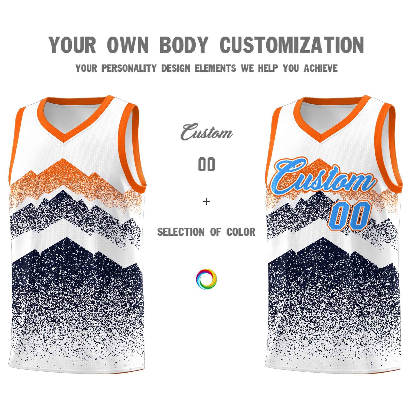 Personalized Youth Basketball Jerseys   White Navy Gradient Mountain Design Uniforms