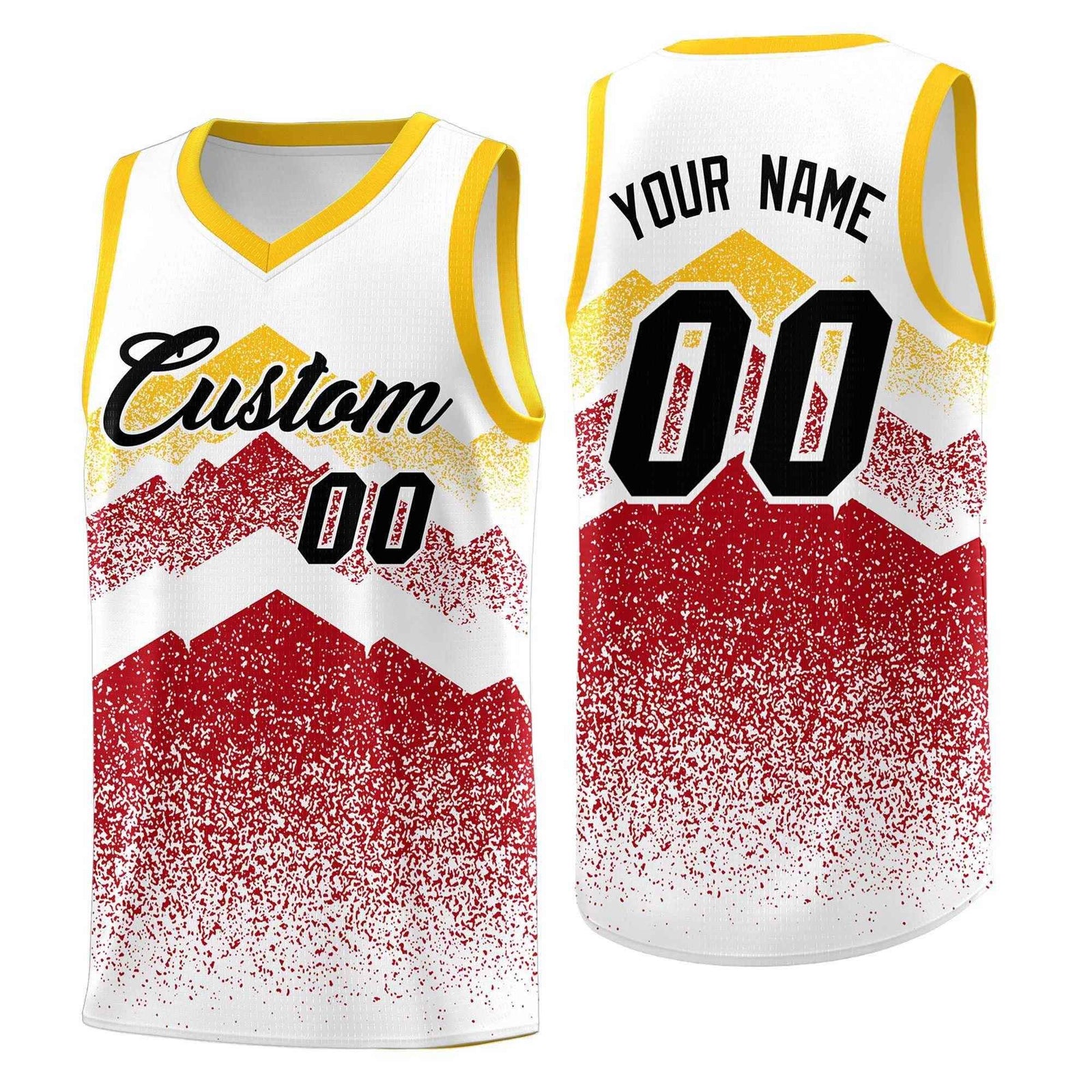 Custom Youth Basketball Jerseys White Red Gradient Mountain Design Uniforms