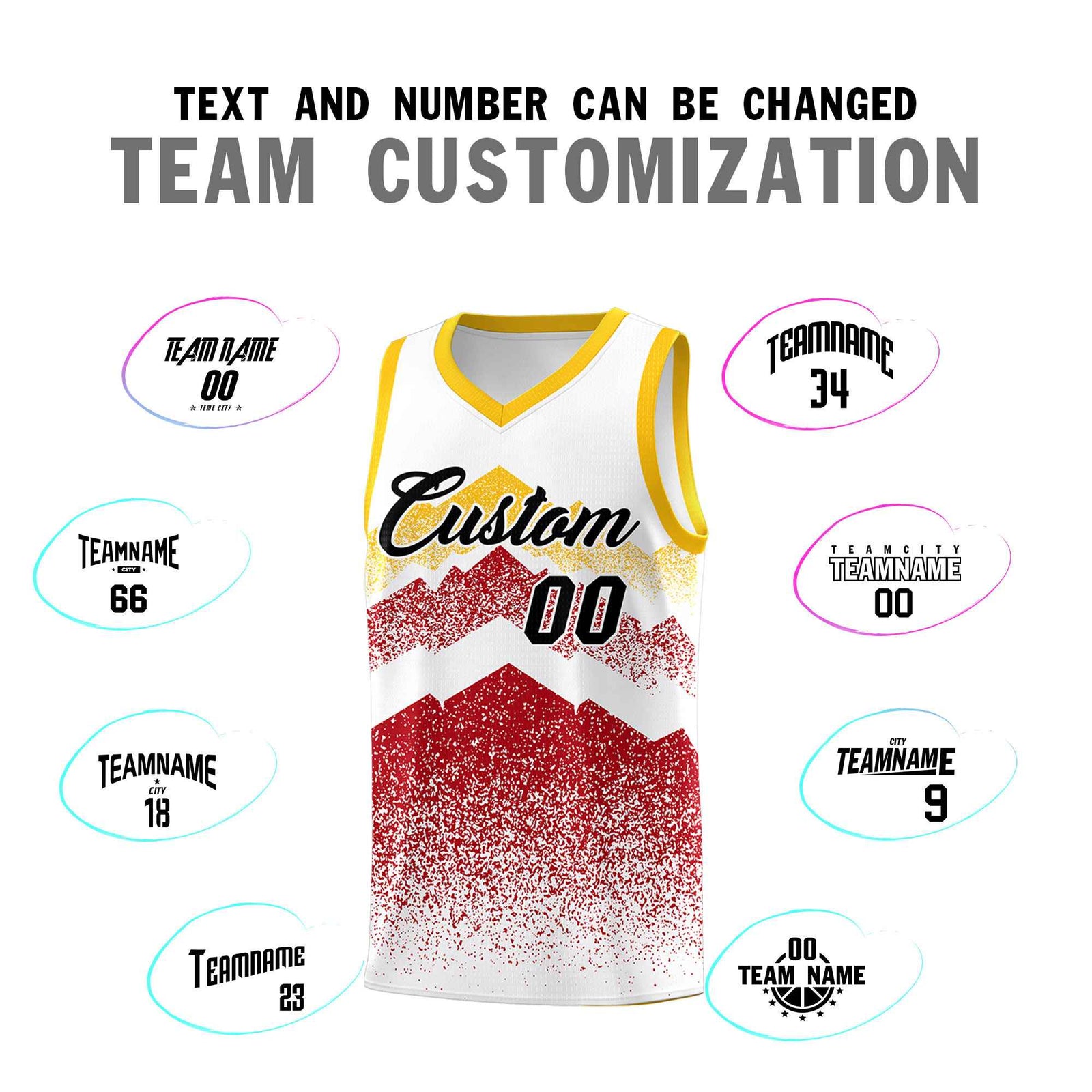 Custom Youth Basketball Jerseys White Red Gradient Mountain Design Uniforms