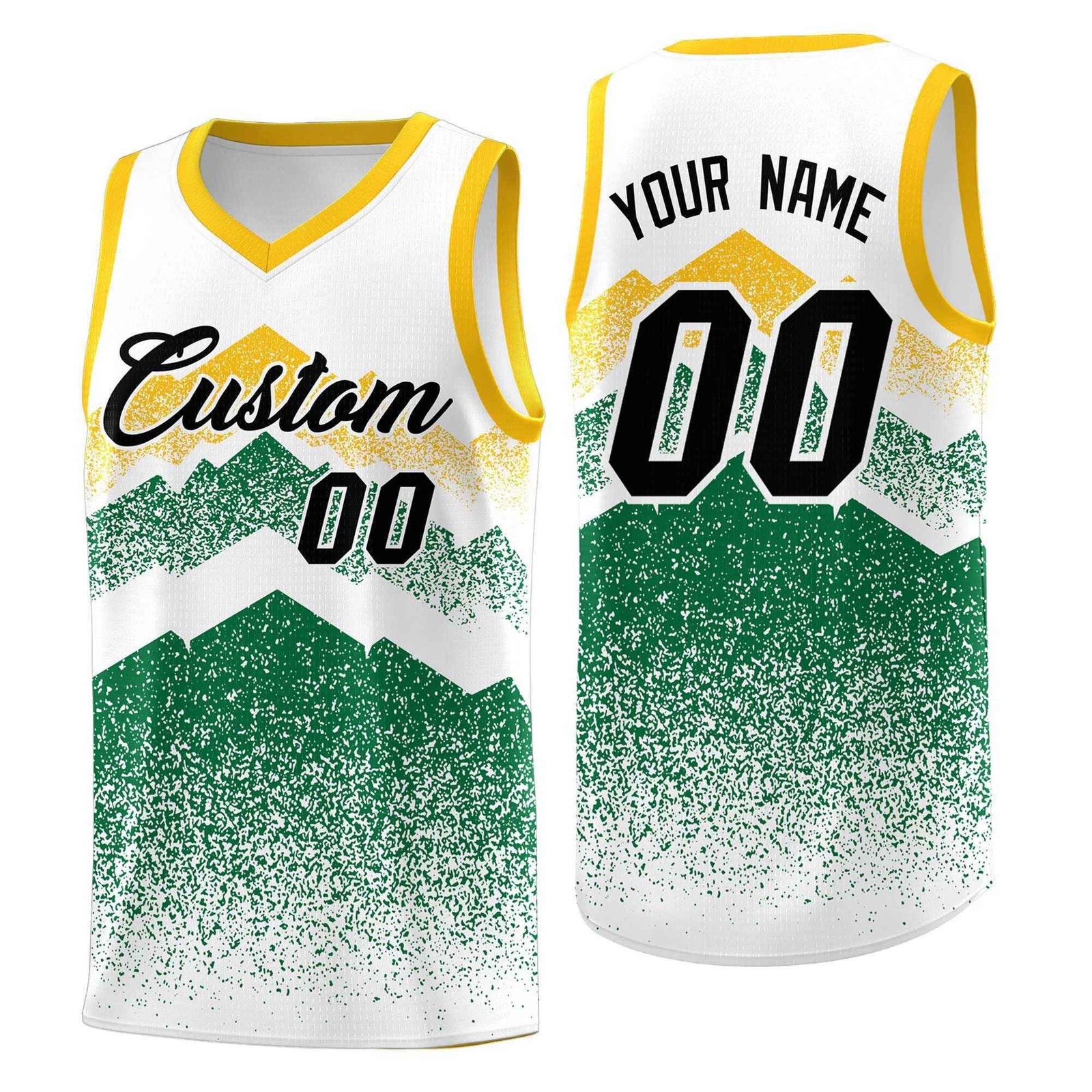 Personalized Youth Basketball Jerseys   White Kelly Green Gradient Mountain Design Uniforms