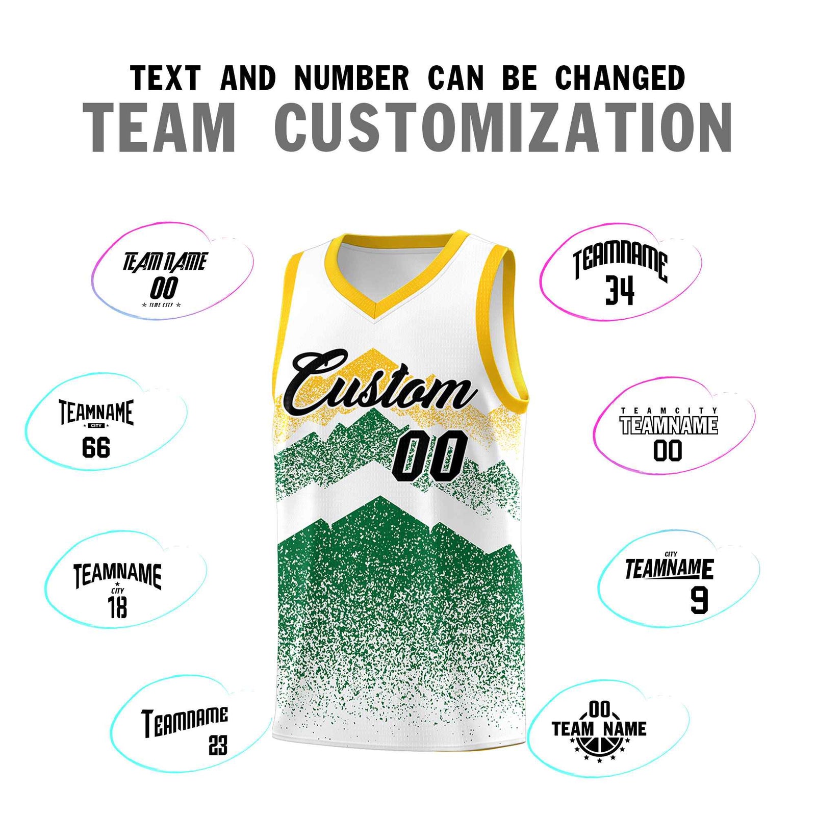 Personalized Youth Basketball Jerseys   White Kelly Green Gradient Mountain Design Uniforms