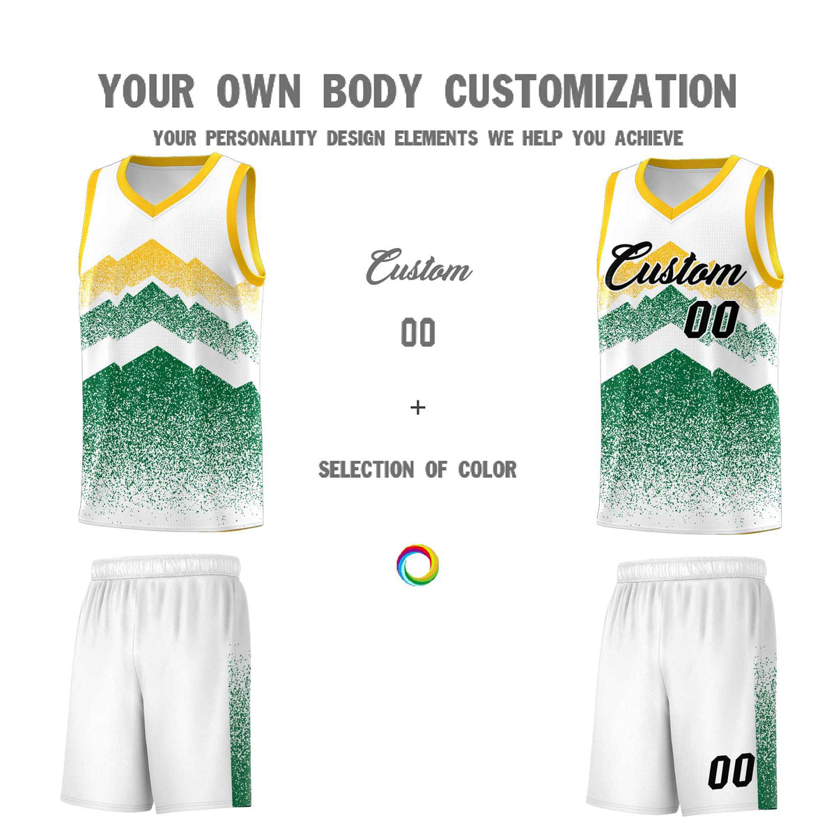 Personalized Youth Basketball Jerseys   White Kelly Green Gradient Mountain Design Uniforms