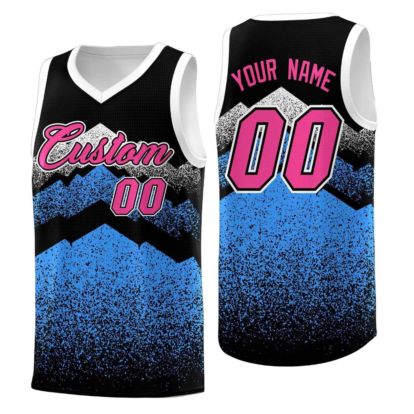 Personalized Youth Basketball Jerseys   Black Powder Blue Gradient Mountain Design Uniforms