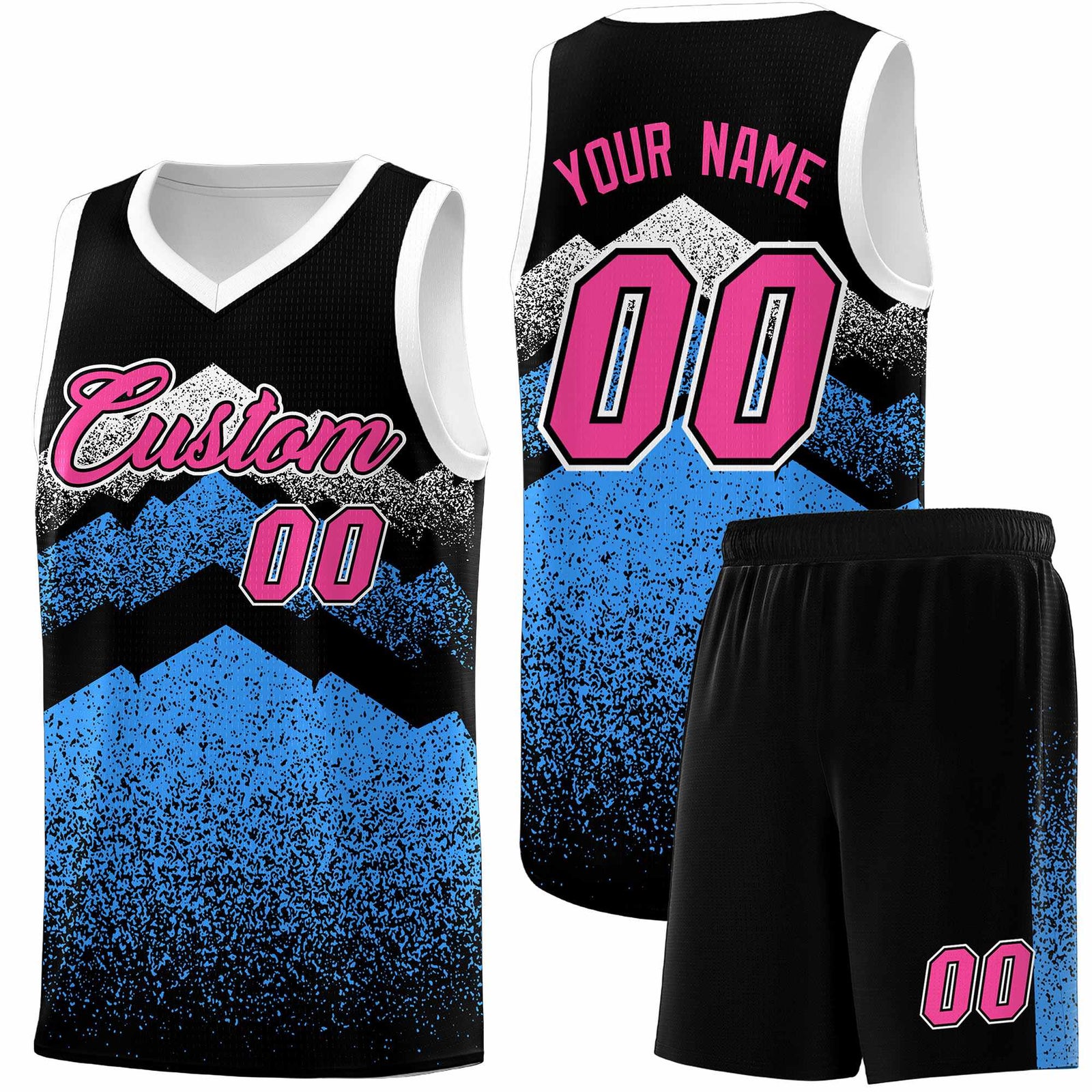 Personalized Youth Basketball Jerseys   Black Powder Blue Gradient Mountain Design Uniforms