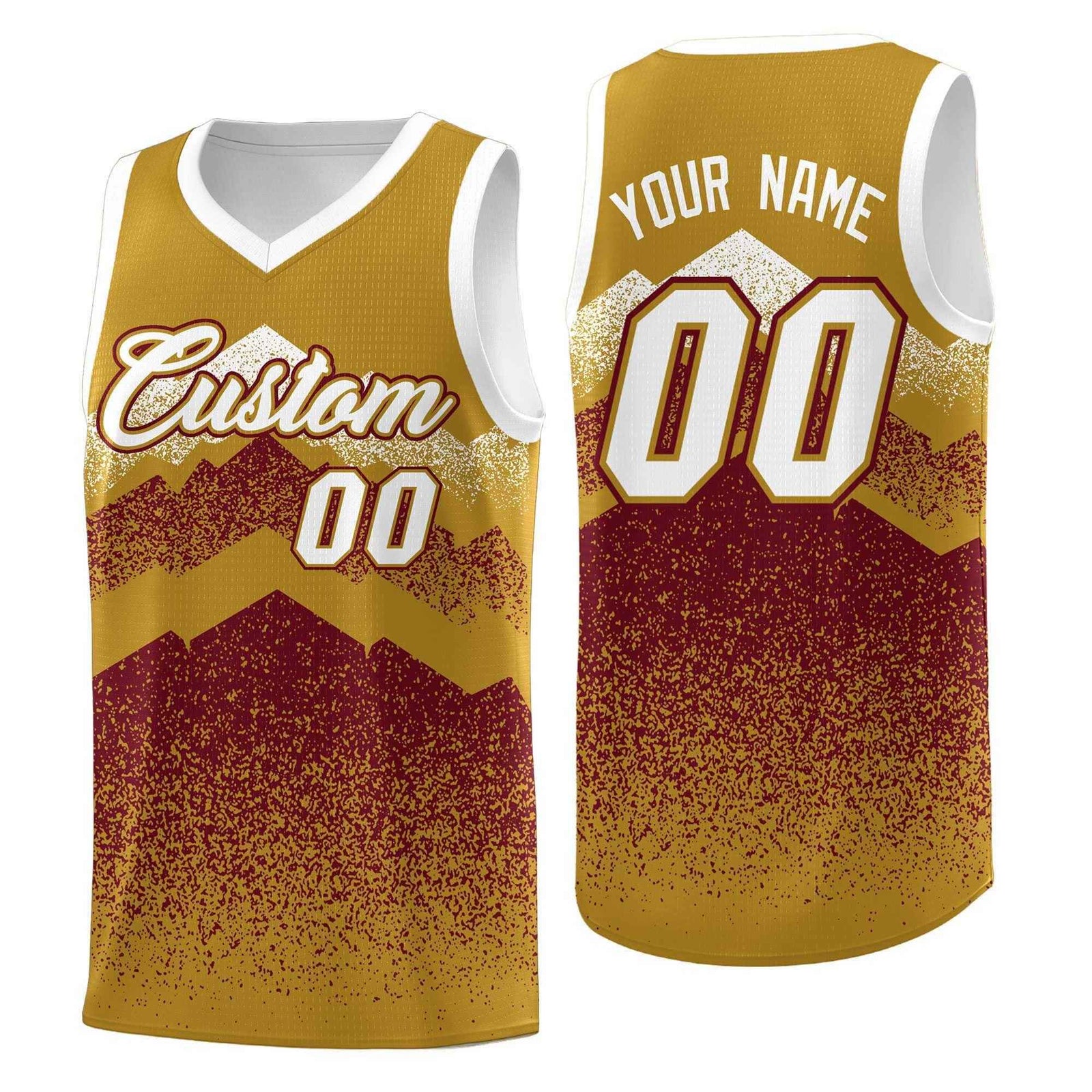 Custom Youth Basketball Jerseys Old Gold Crimson Gradient Mountain Design Uniforms