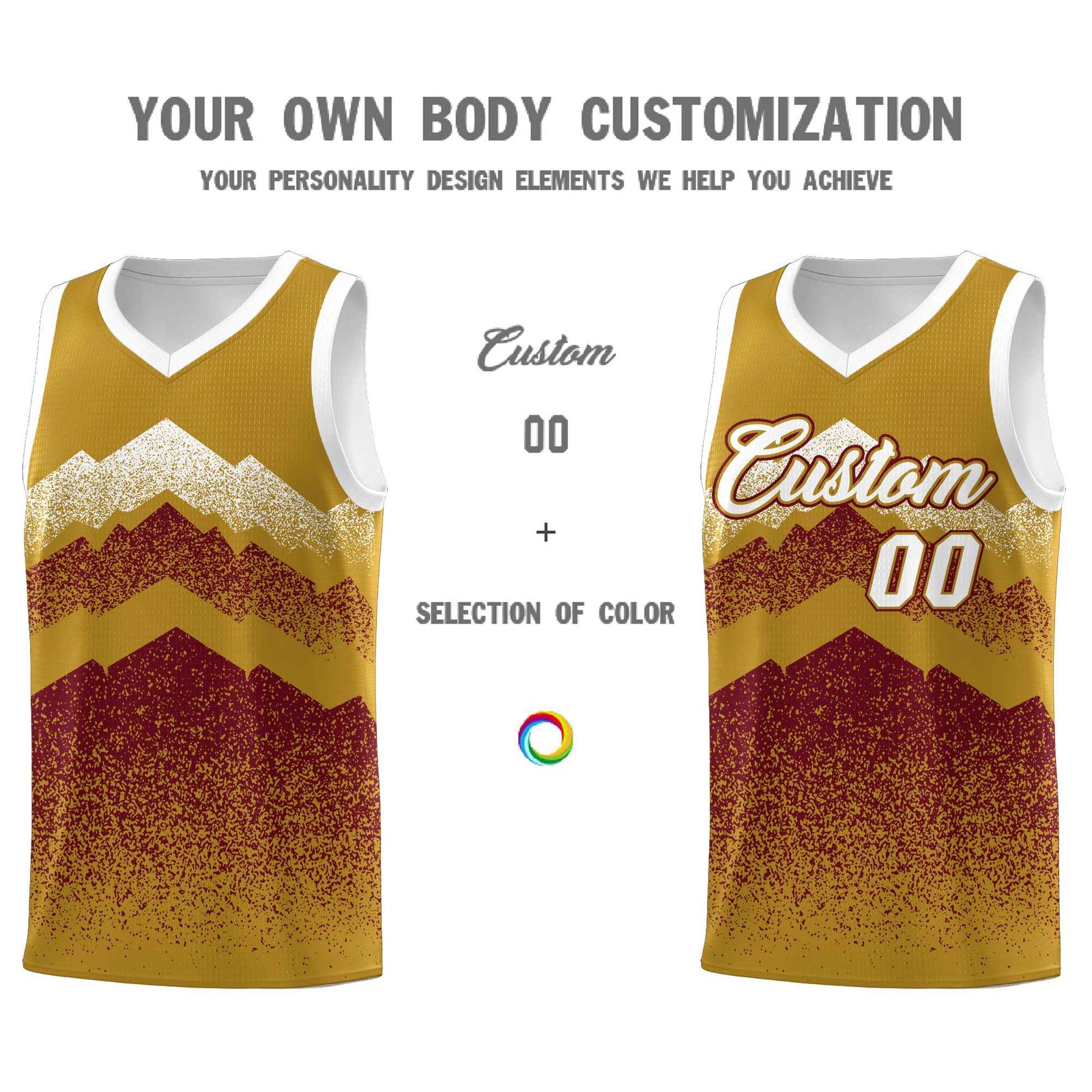 Custom Youth Basketball Jerseys Old Gold Crimson Gradient Mountain Design Uniforms
