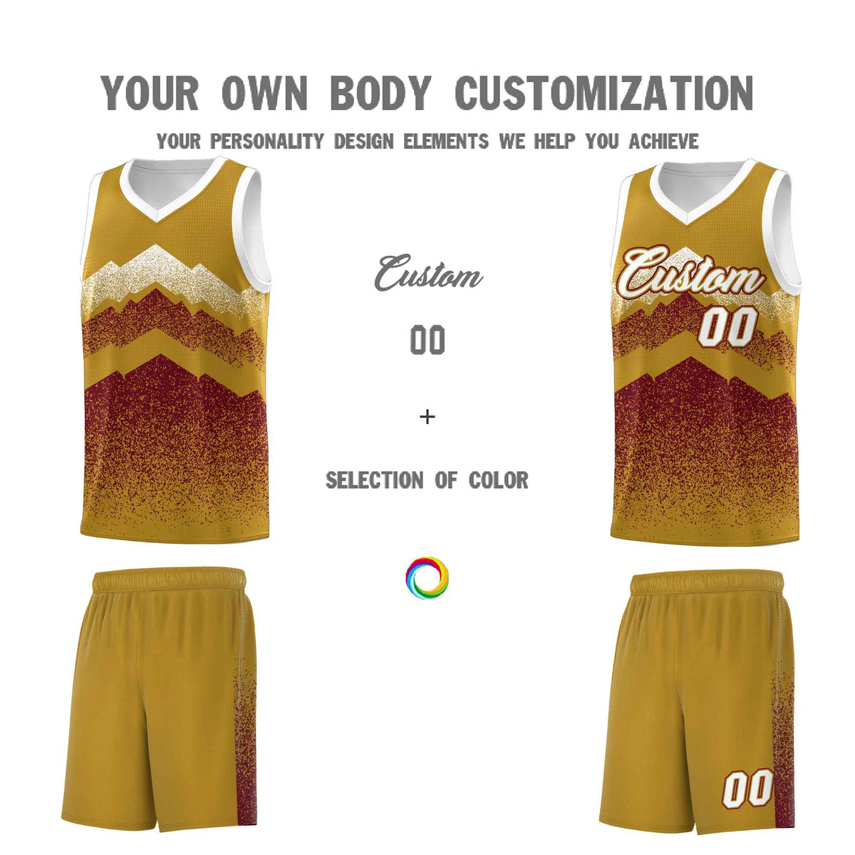 Custom Youth Basketball Jerseys Old Gold Crimson Gradient Mountain Design Uniforms