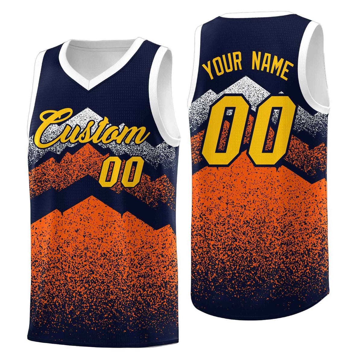 Personalized Youth Basketball Jerseys   Navy Orange Gradient Mountain Design Uniforms