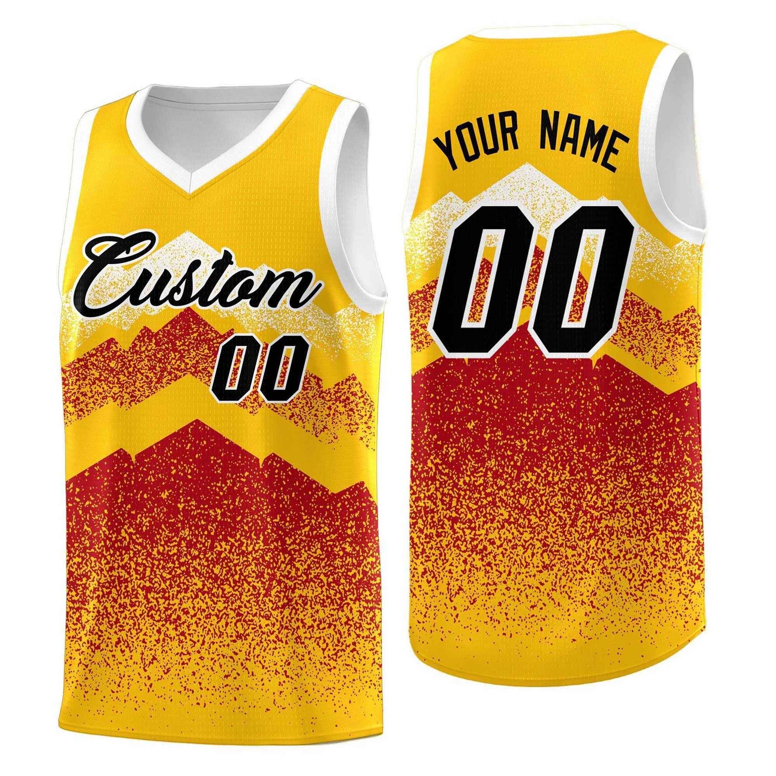 Personalized Youth Basketball Jerseys   Gold Red Gradient Mountain Design Uniforms