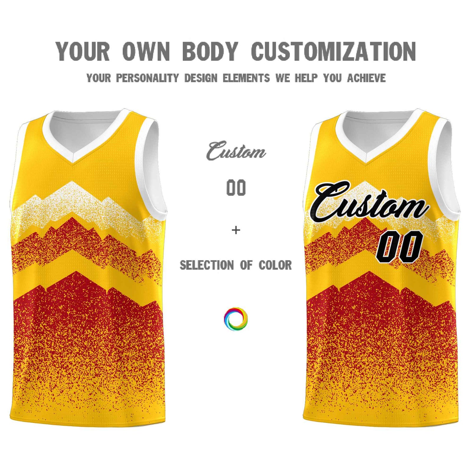Personalized Youth Basketball Jerseys   Gold Red Gradient Mountain Design Uniforms