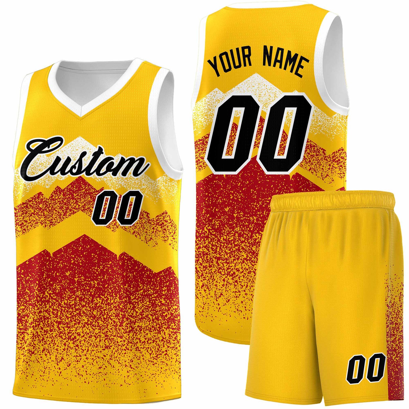 Personalized Youth Basketball Jerseys   Gold Red Gradient Mountain Design Uniforms