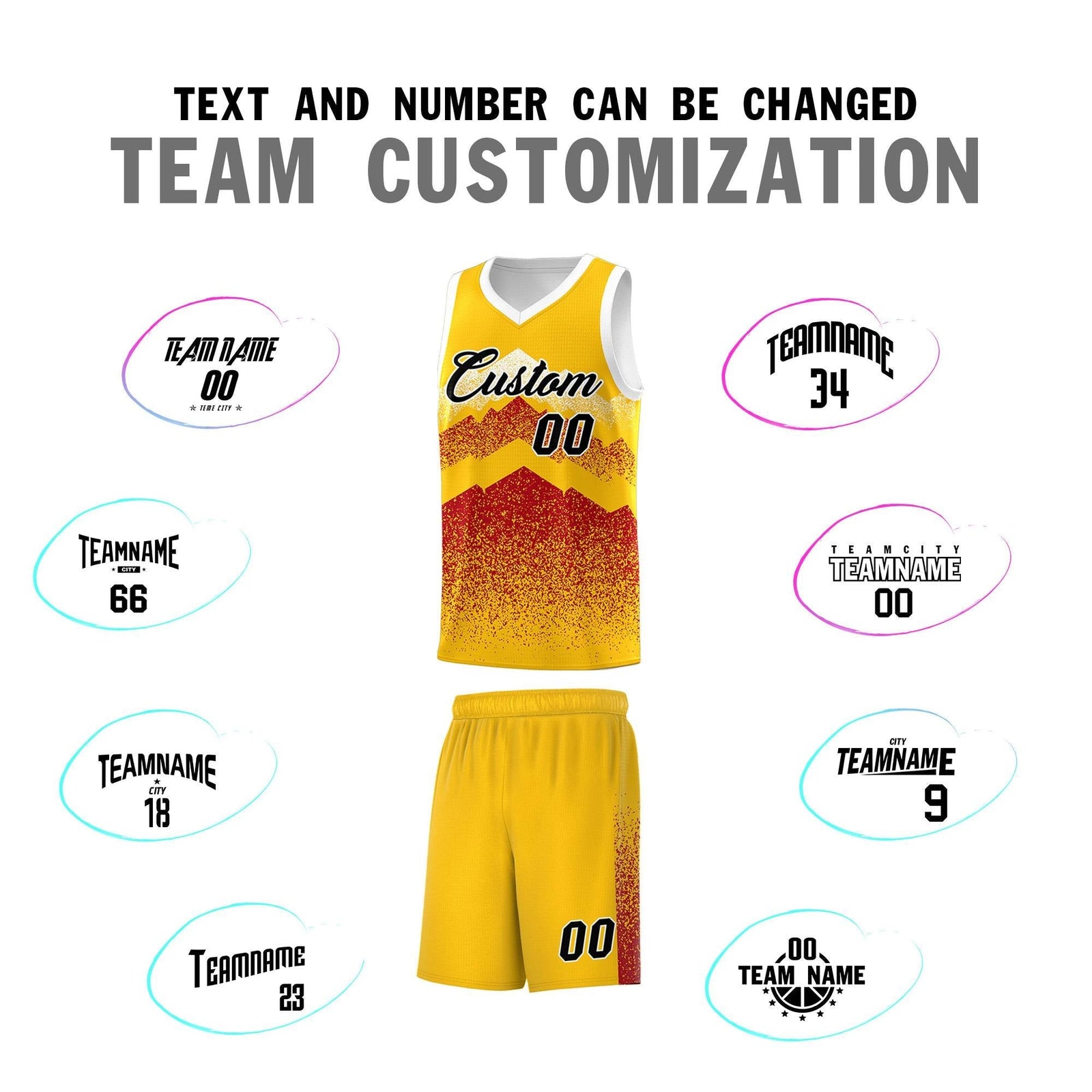 Personalized Youth Basketball Jerseys   Gold Red Gradient Mountain Design Uniforms