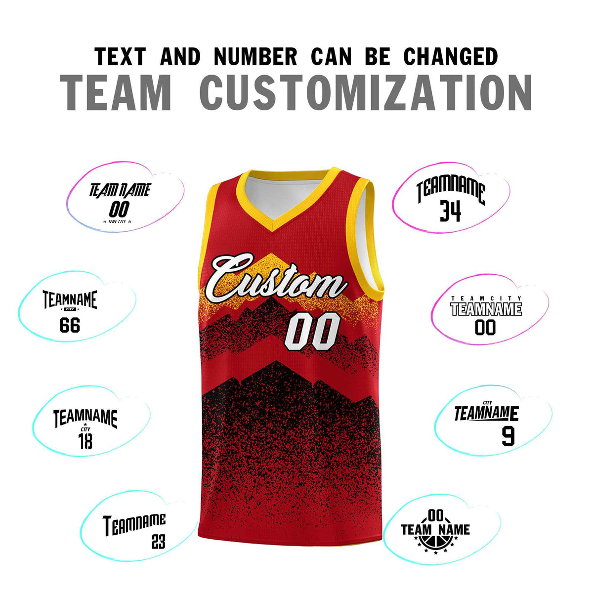 Custom Youth Basketball Jerseys Red Black Gradient Mountain Design Uniforms