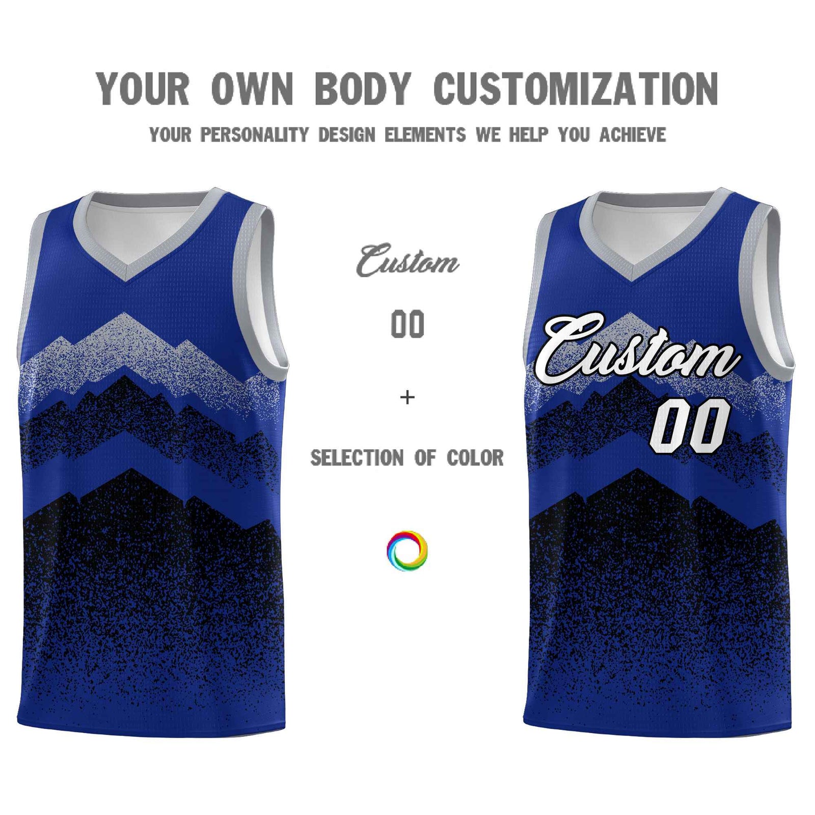 Personalized Youth Basketball Jerseys   Royal Black Gradient Mountain Design Uniforms