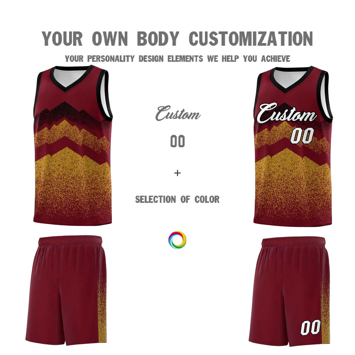 Personalized Youth Basketball Jerseys   Crimson Old Gold Gradient Mountain Design Uniforms