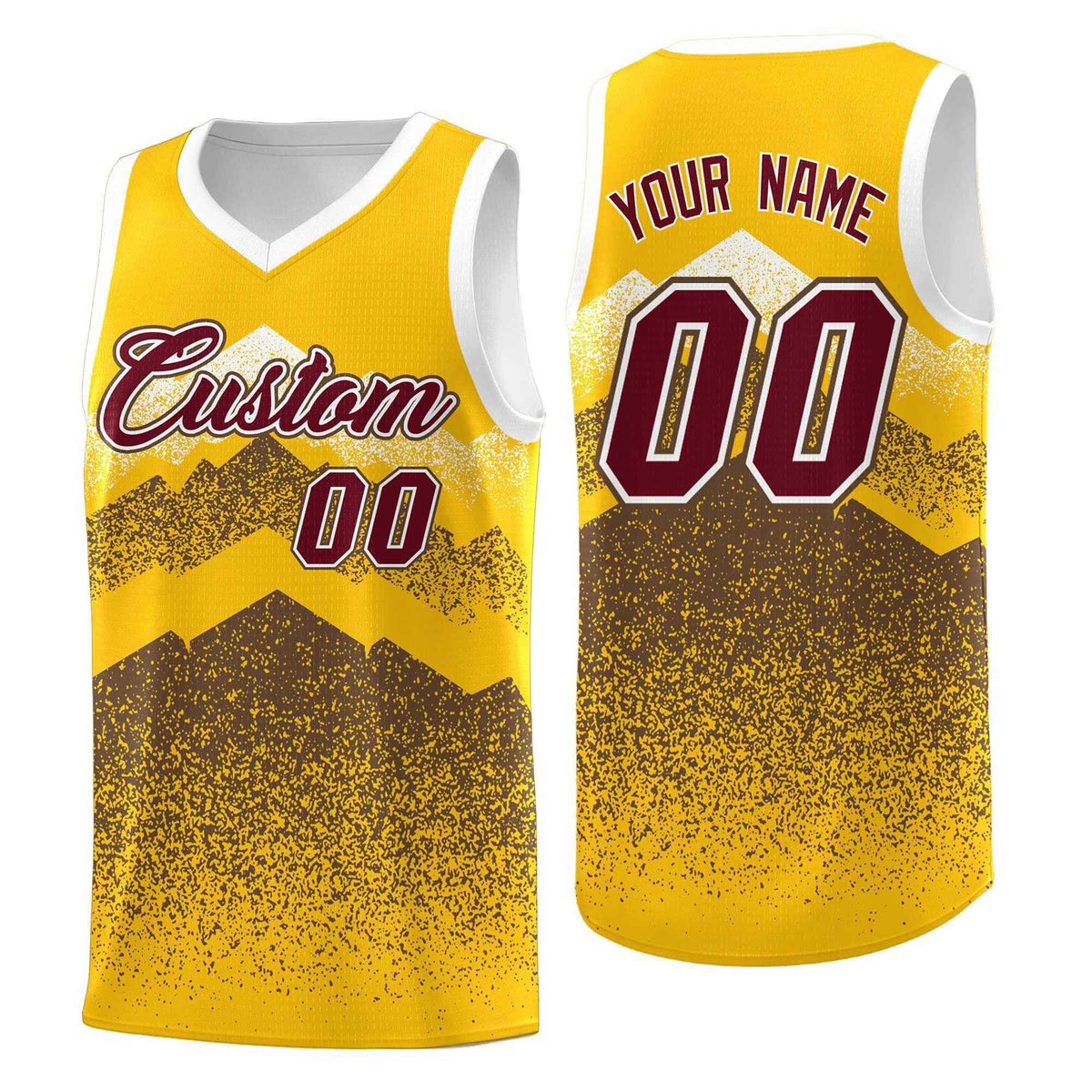 Custom Youth Basketball Jerseys Gold Coffee Gradient Mountain Design Uniforms