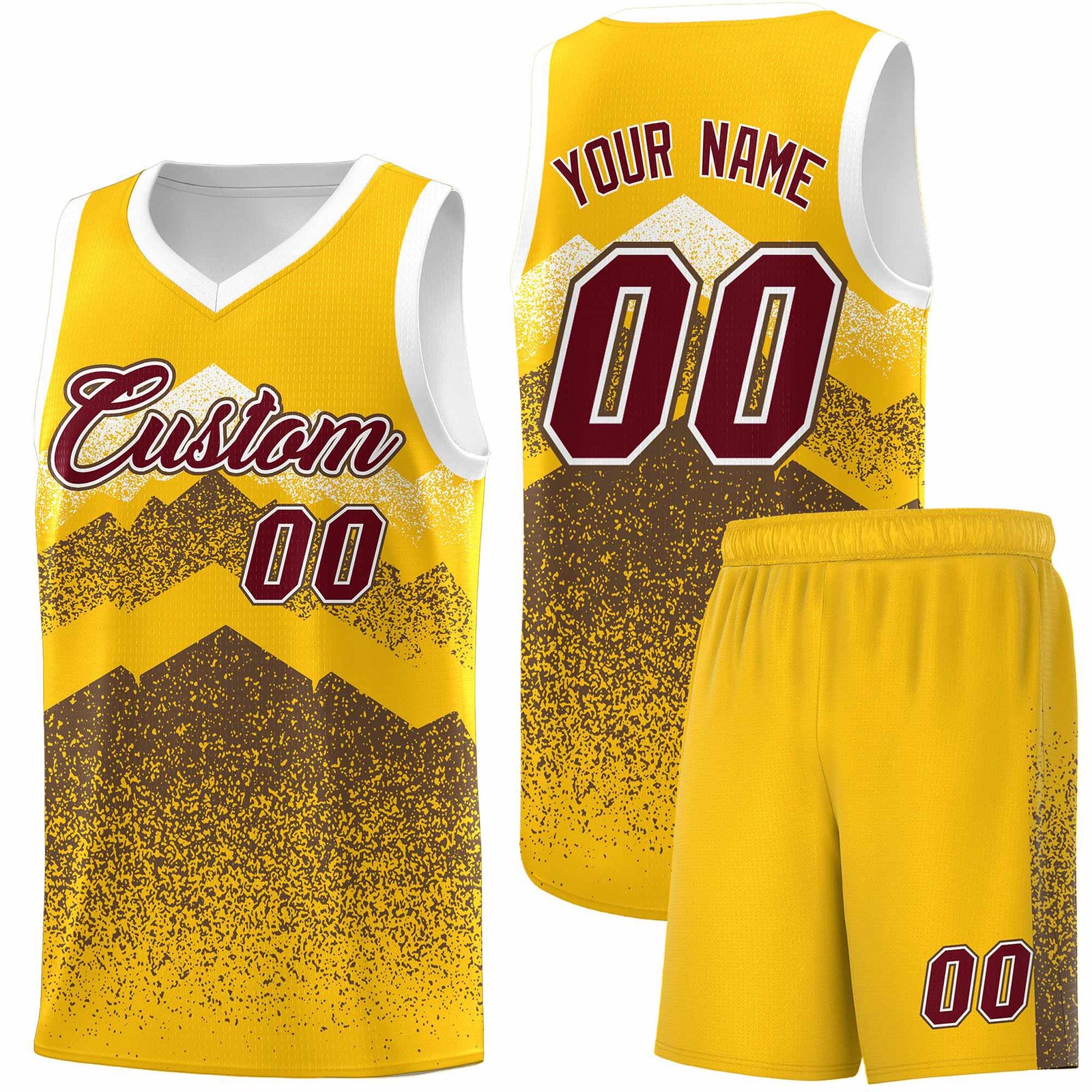 Custom Youth Basketball Jerseys Gold Coffee Gradient Mountain Design Uniforms