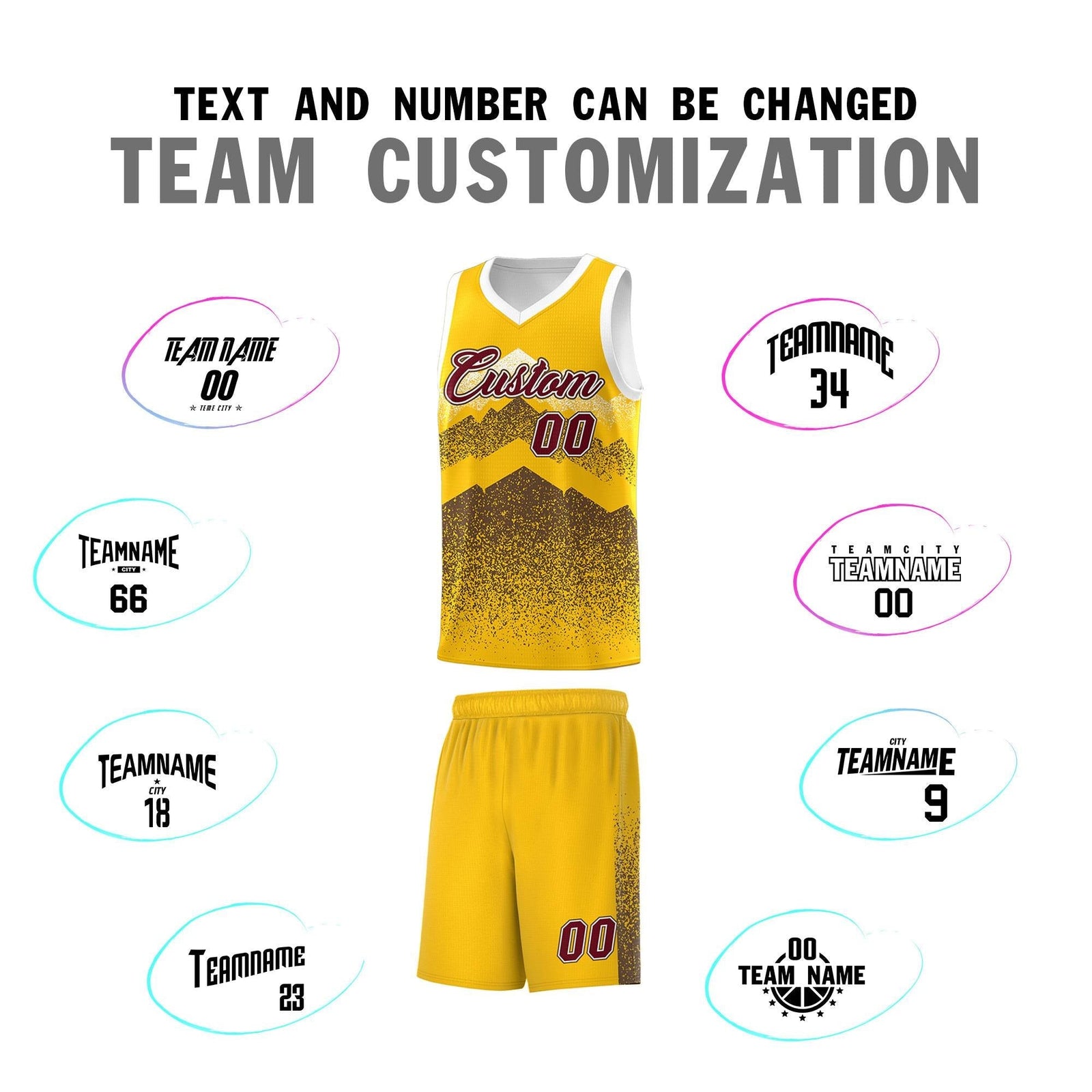 Custom Youth Basketball Jerseys Gold Coffee Gradient Mountain Design Uniforms