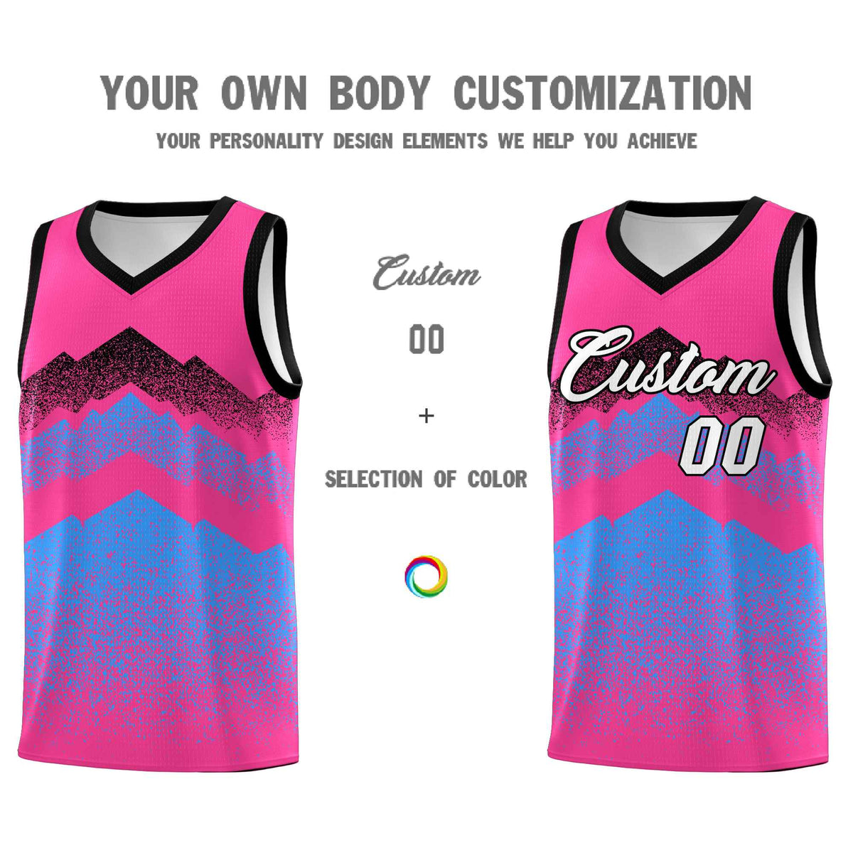 Personalized Youth Basketball Jerseys   Pink Powder Blue Gradient Mountain Design Uniforms
