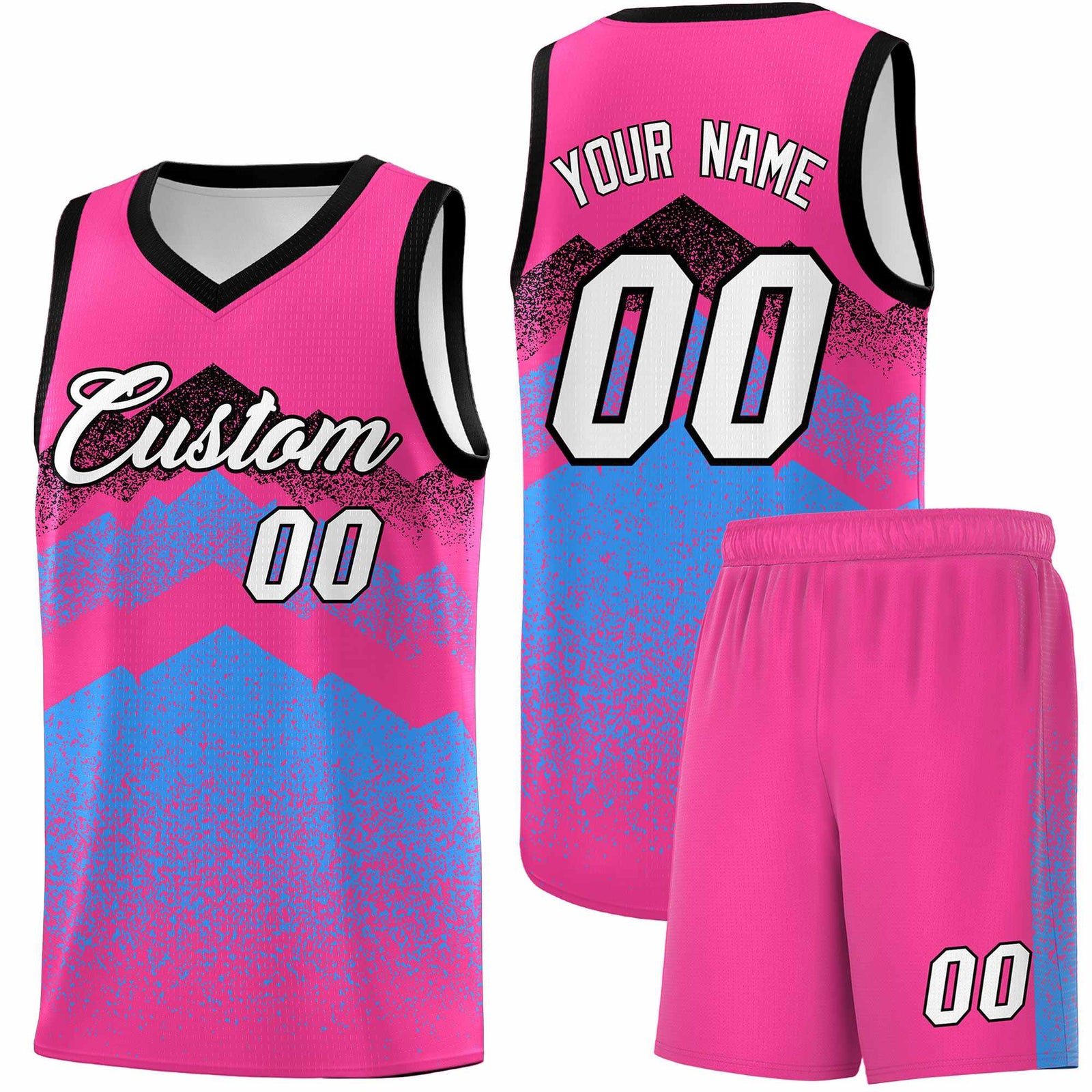 Personalized Youth Basketball Jerseys   Pink Powder Blue Gradient Mountain Design Uniforms