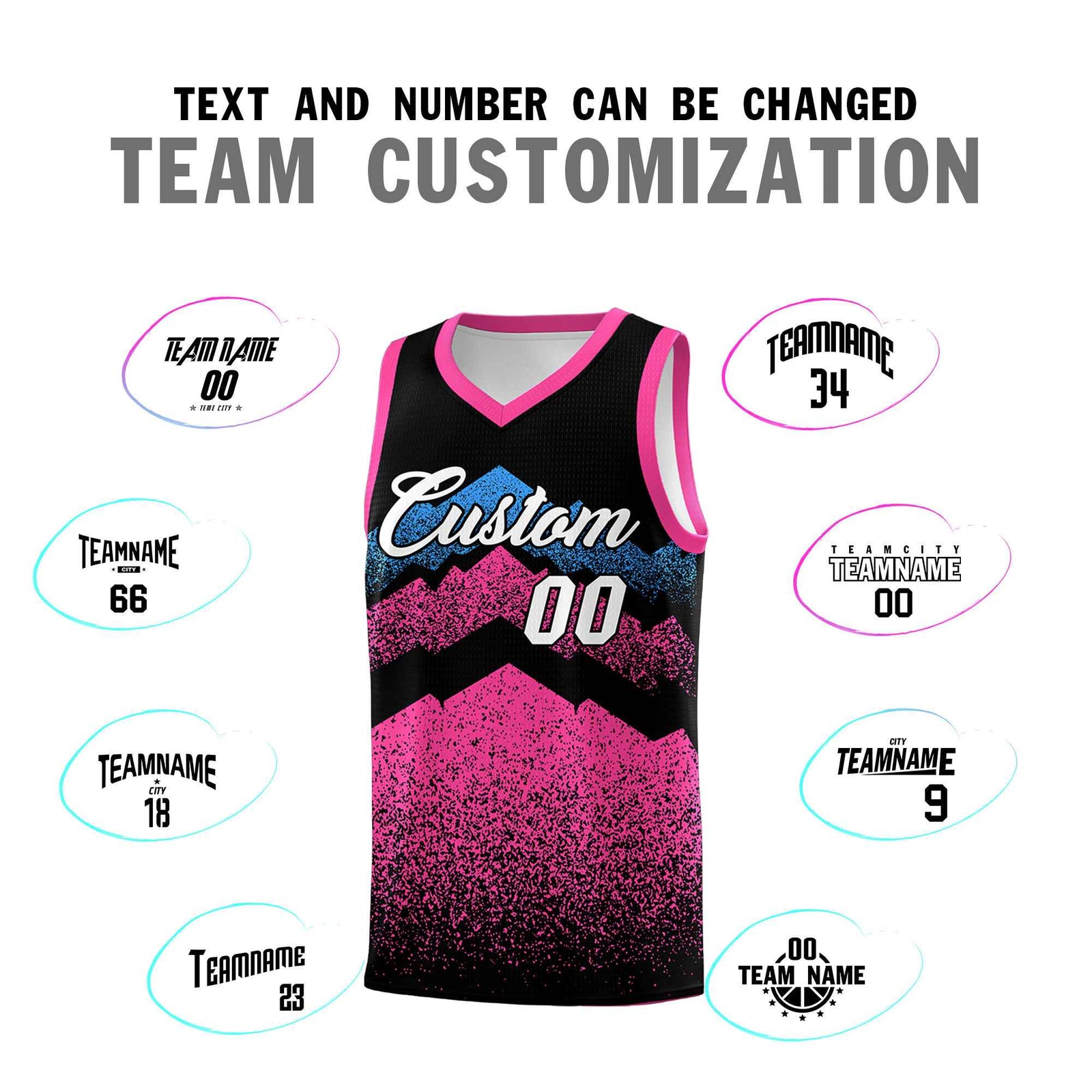Personalized Youth Basketball Jerseys   Black Pink Gradient Mountain Design Uniforms