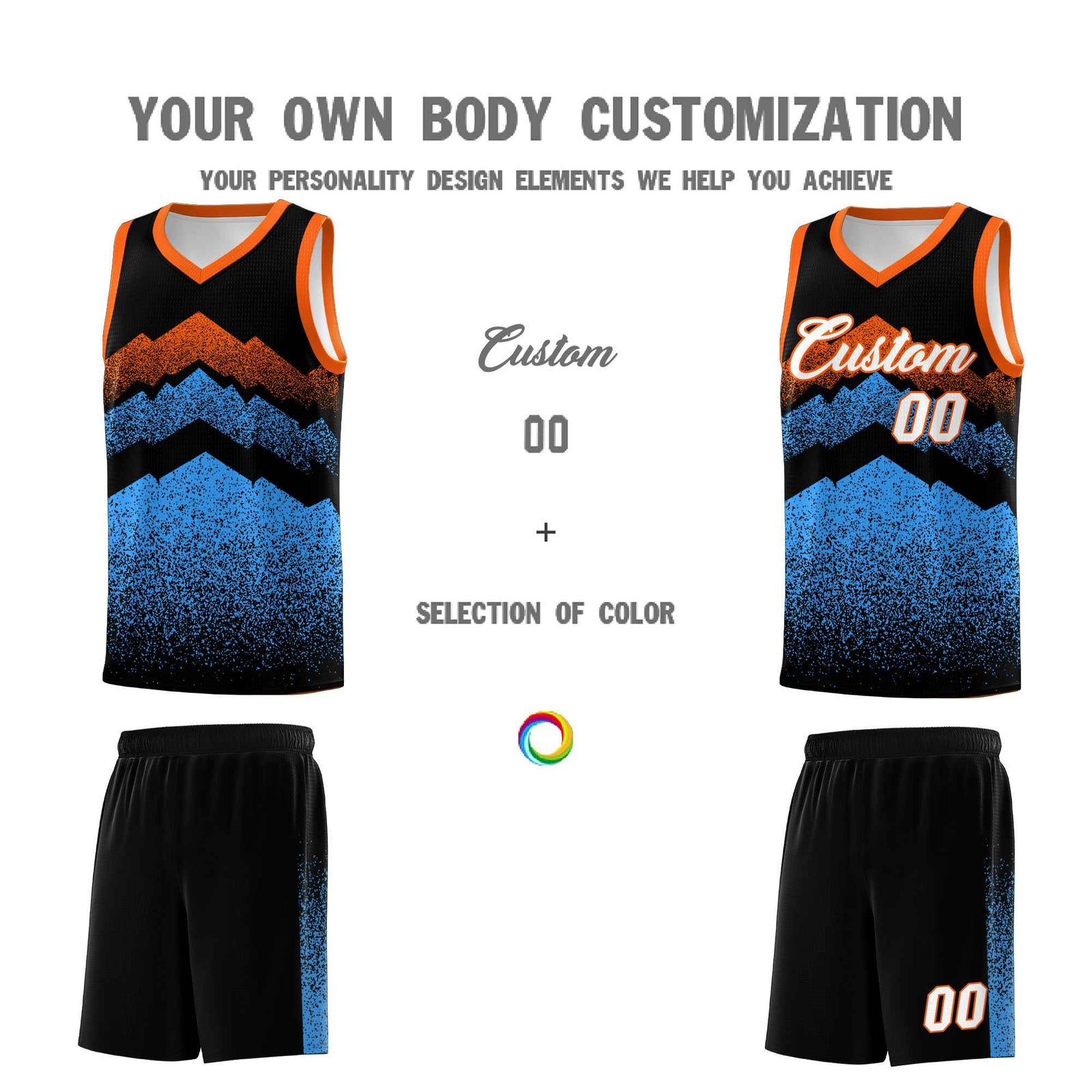 Personalized Youth Basketball Jerseys   Black Powder Blue Gradient Mountain Design Uniforms