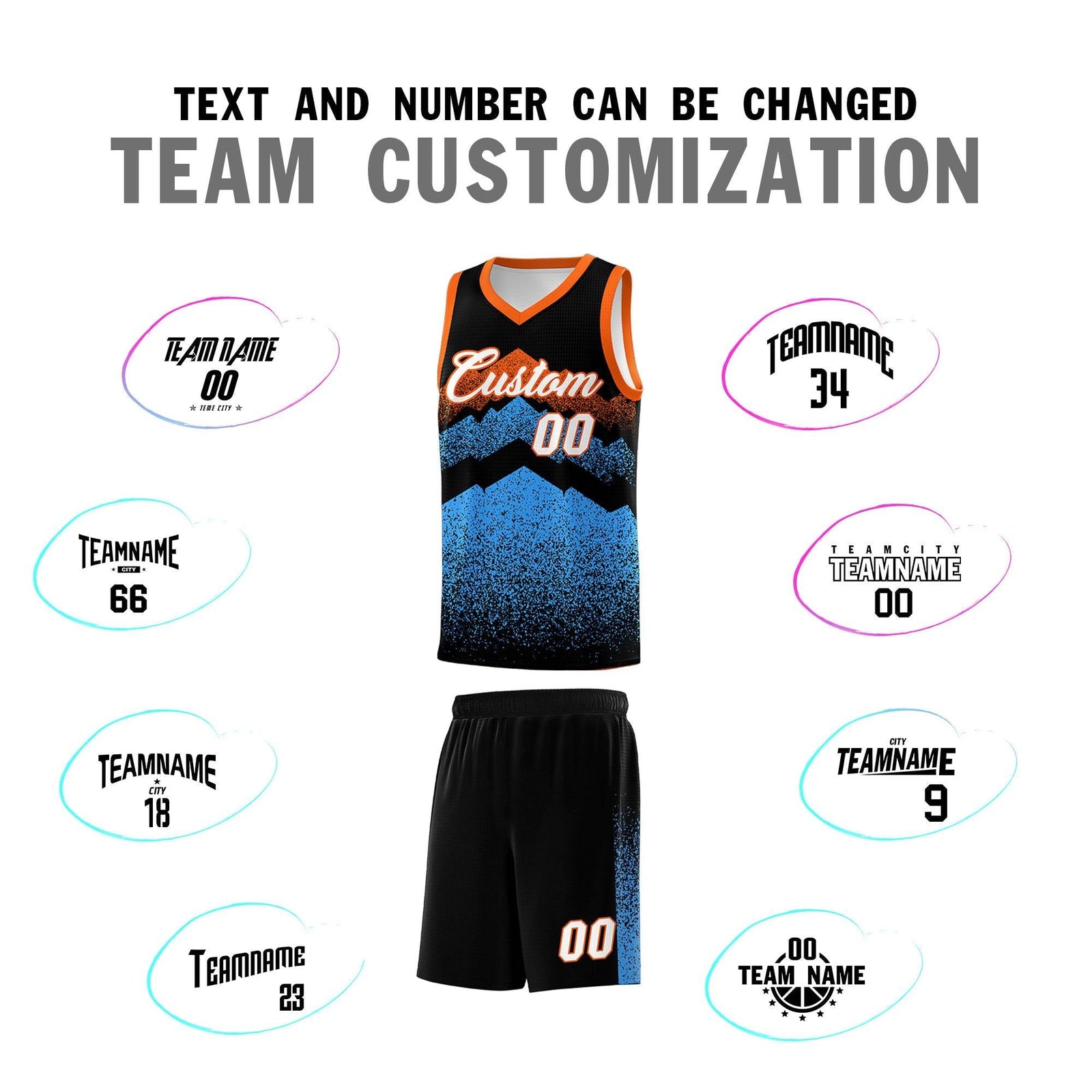 Personalized Youth Basketball Jerseys   Black Powder Blue Gradient Mountain Design Uniforms