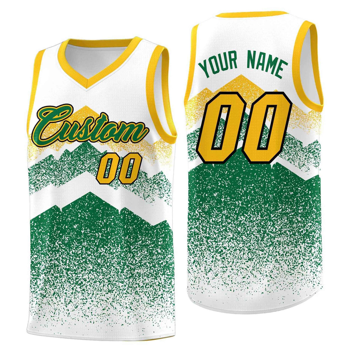 Personalized Youth Basketball Jerseys   White Kelly Green Gradient Mountain Design Uniforms
