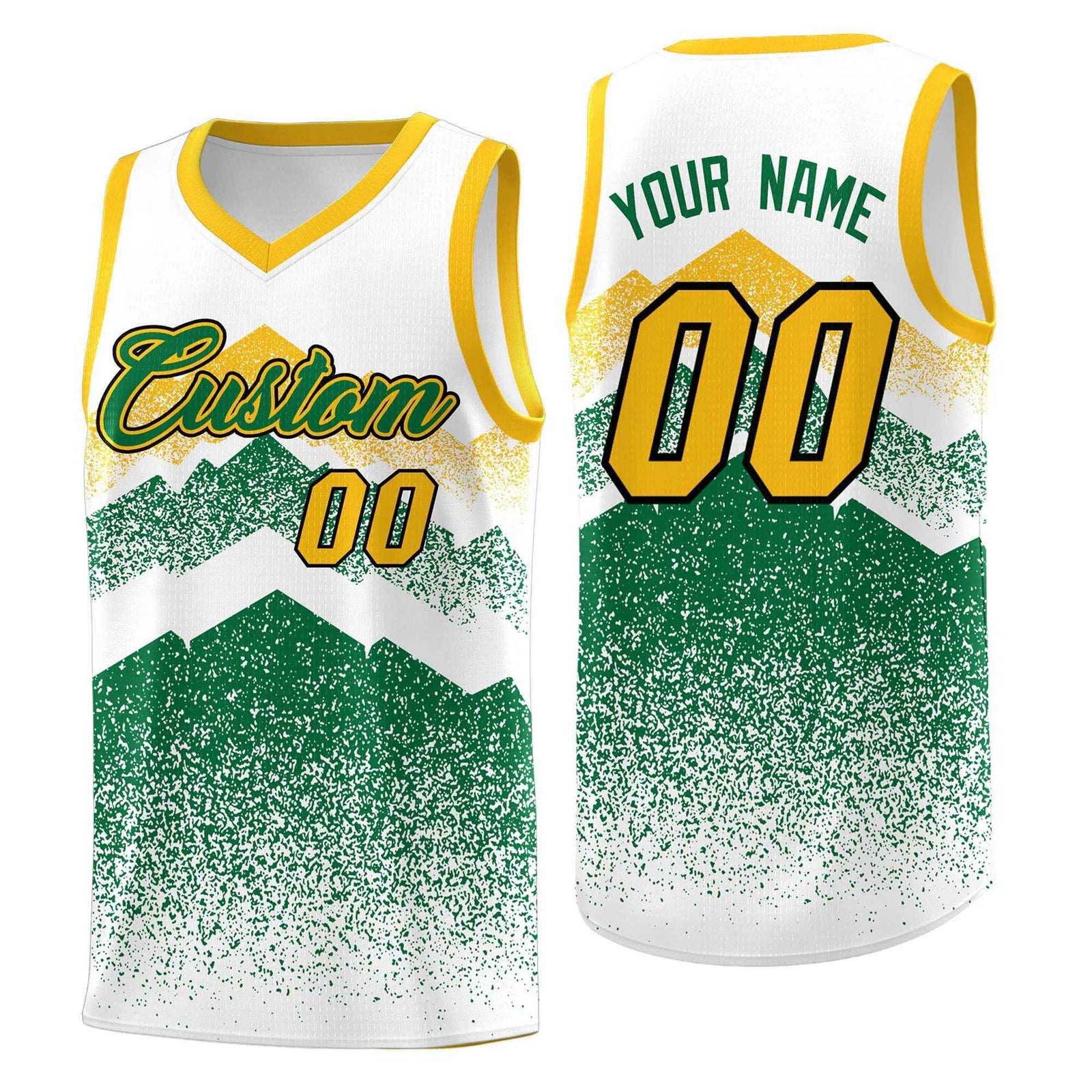 Personalized Youth Basketball Jerseys   White Kelly Green Gradient Mountain Design Uniforms