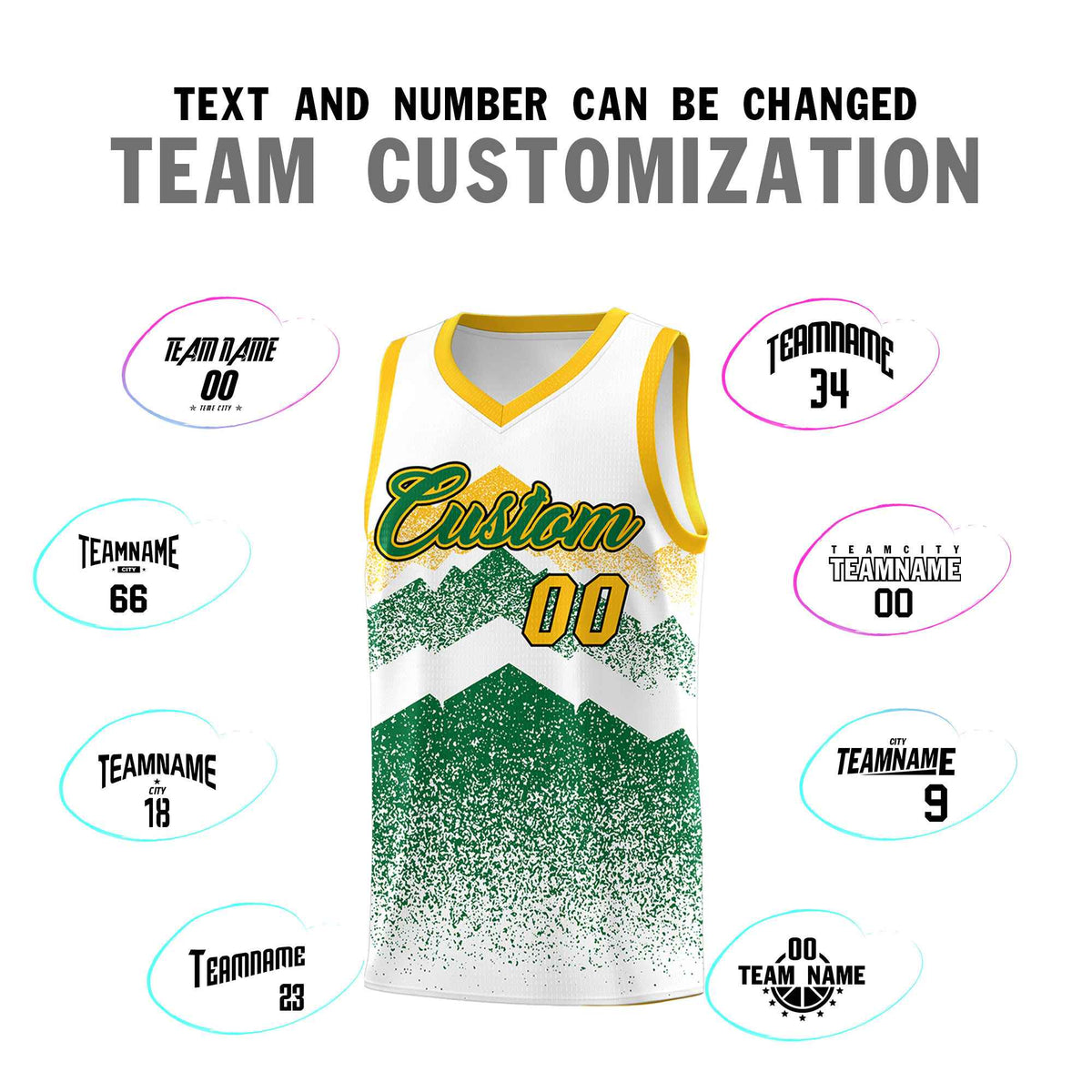 Personalized Youth Basketball Jerseys   White Kelly Green Gradient Mountain Design Uniforms